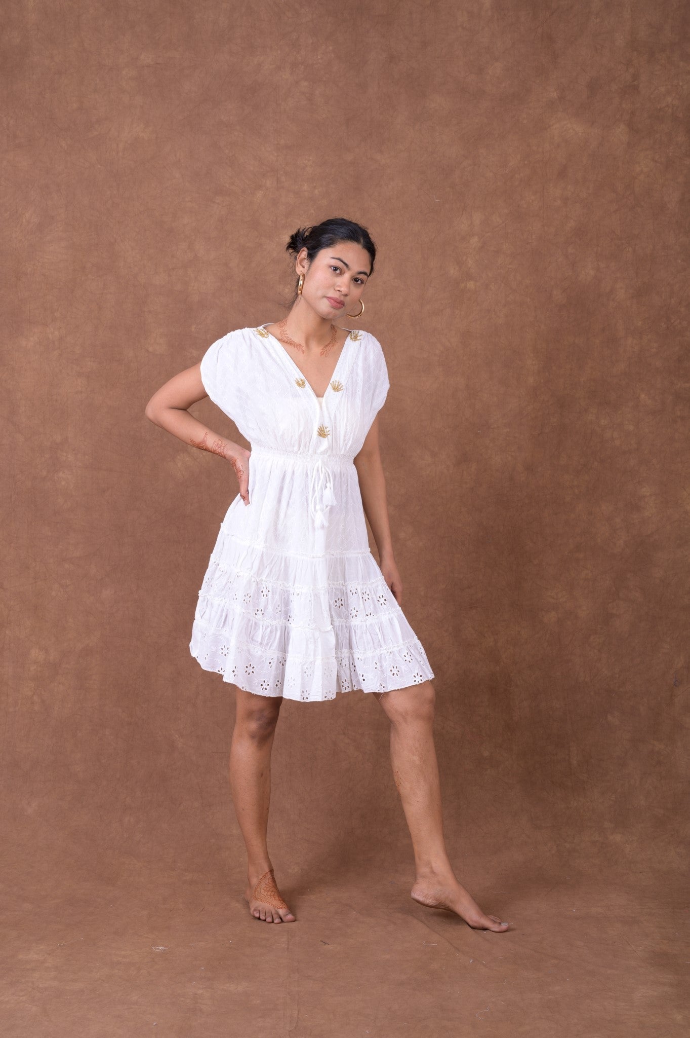 Rhea Schiffly V-Neck Dress