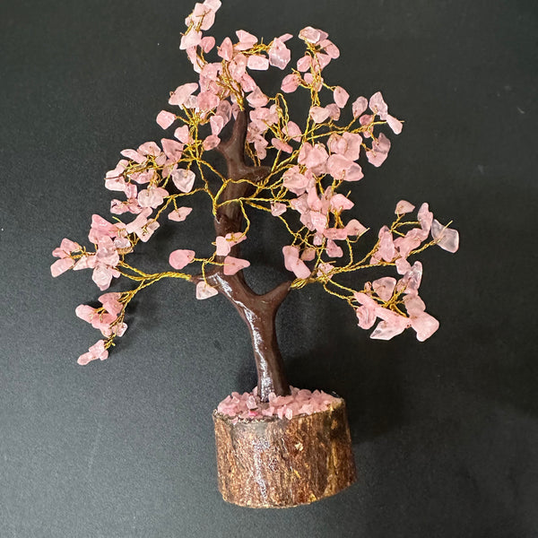 Medium Wooden Base Gemstone Tree - Rose Quartz