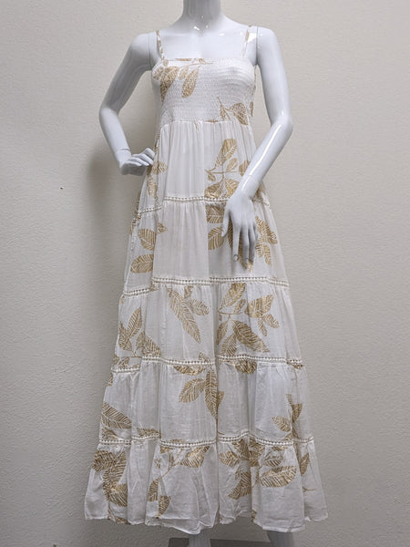 Sleeveless Foil Print Gown - White; Medium; 100% Cotton