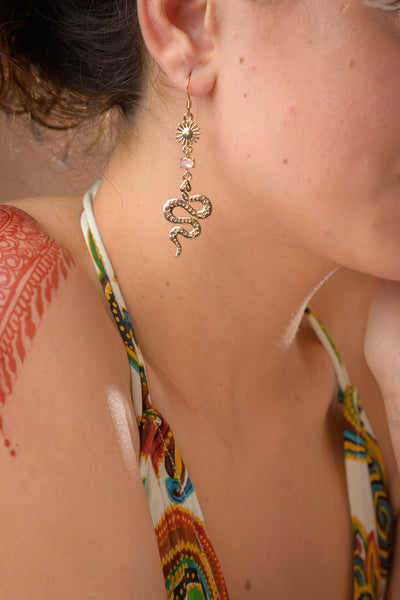 Sun Moon Snake Dangle Earrings