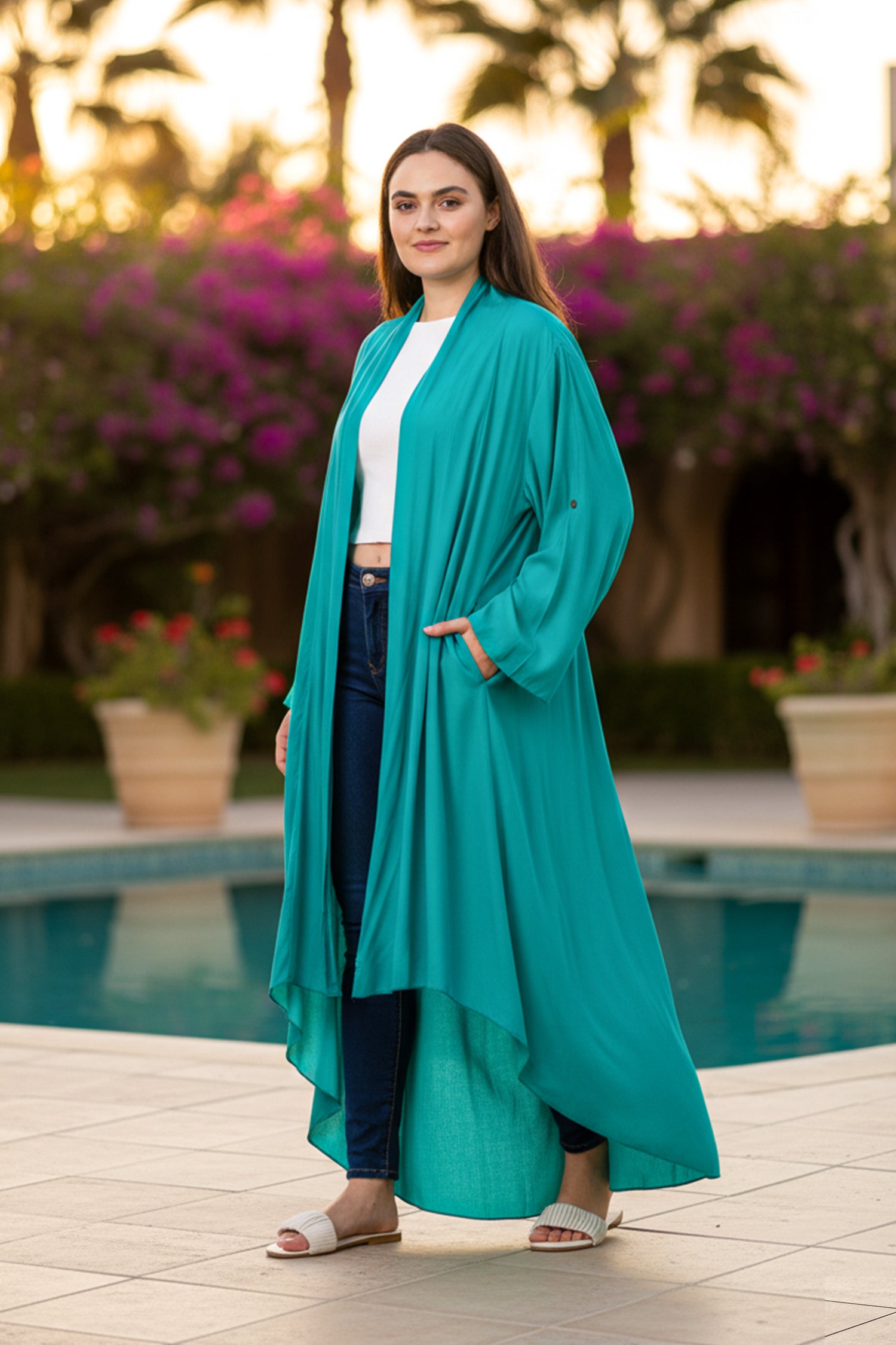 Rhea Solid Print Duster
