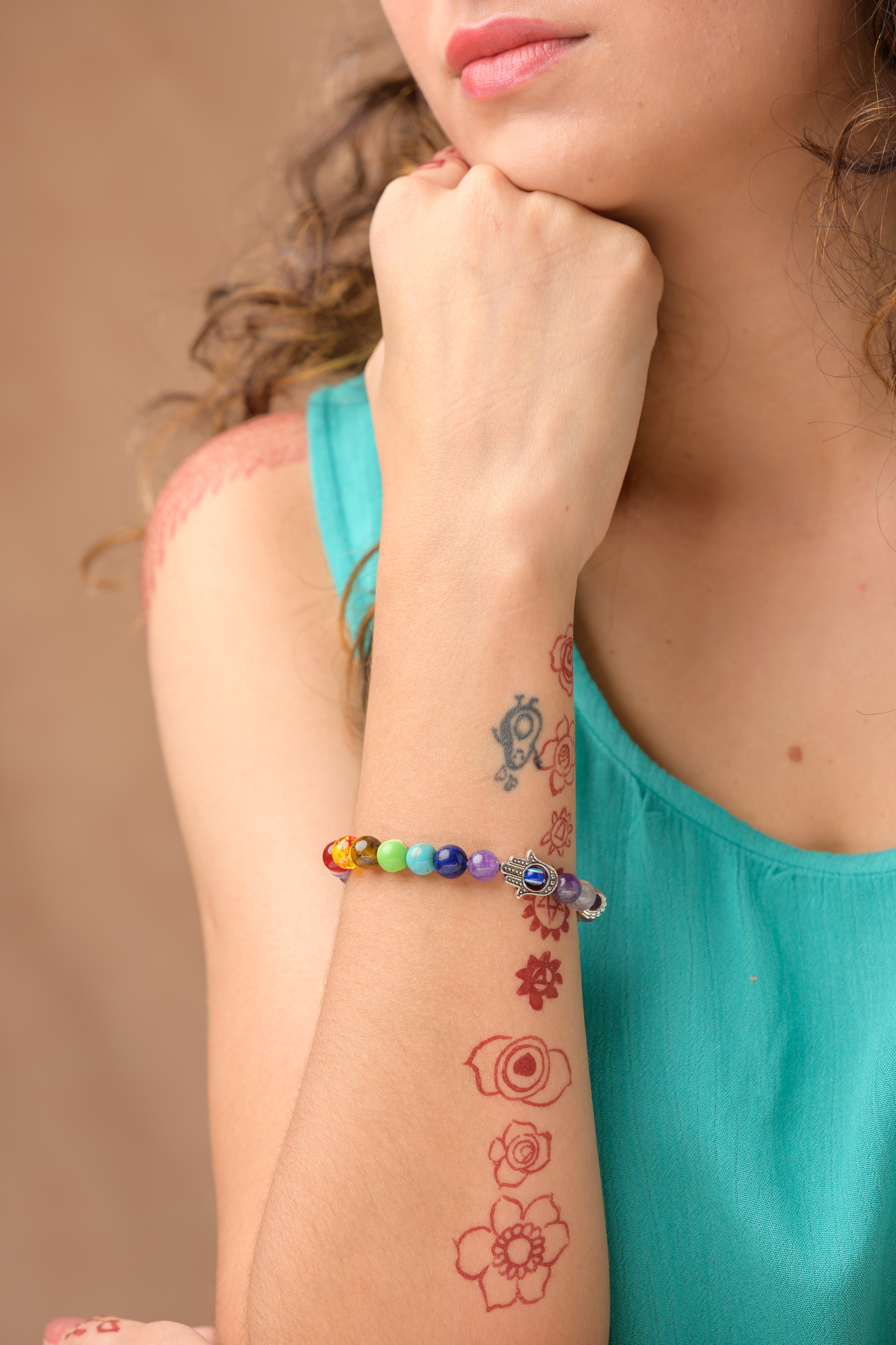 7-Chakra & Amethyst Bead Bracelet