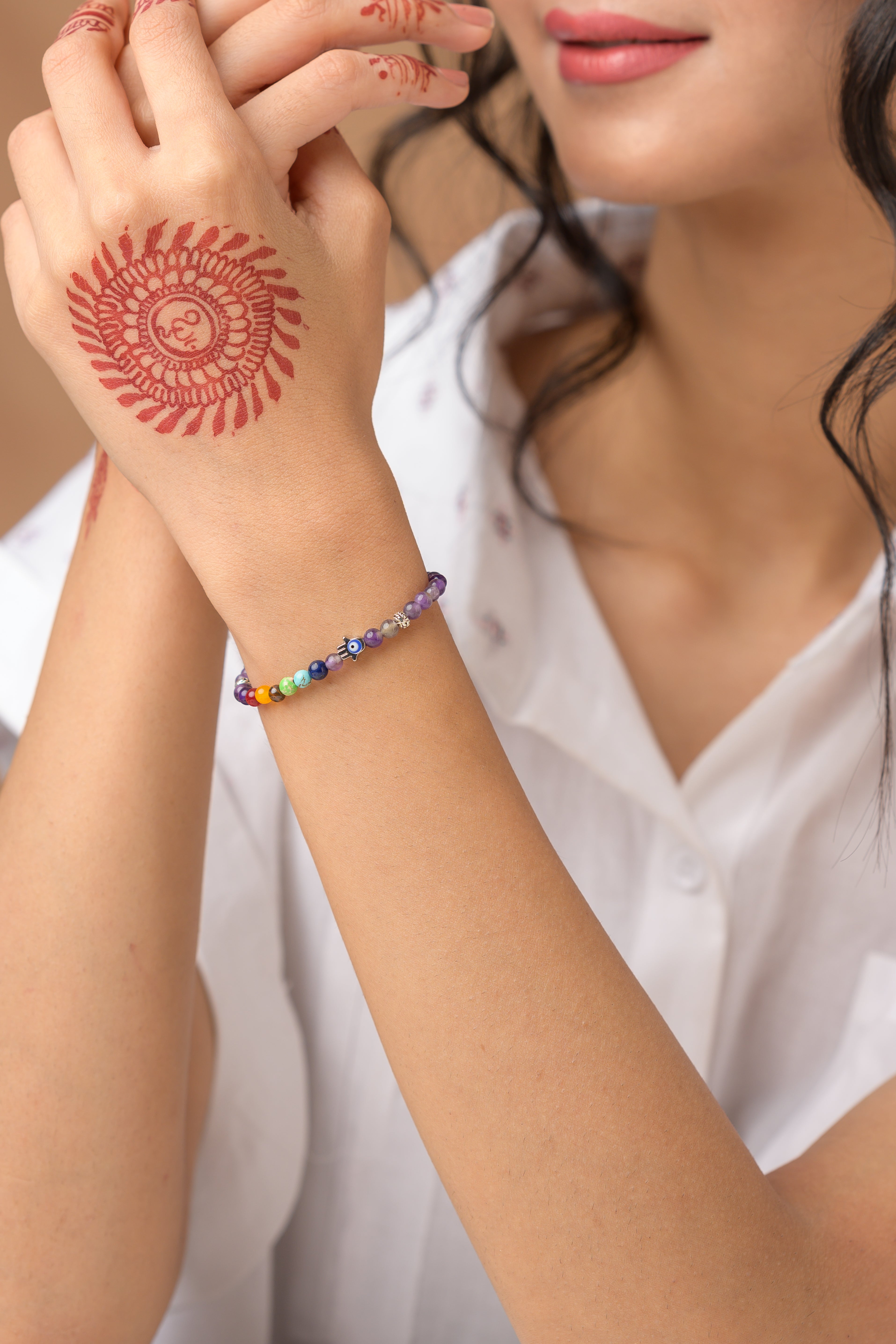 7-Chakra & Amethyst Bead Bracelet