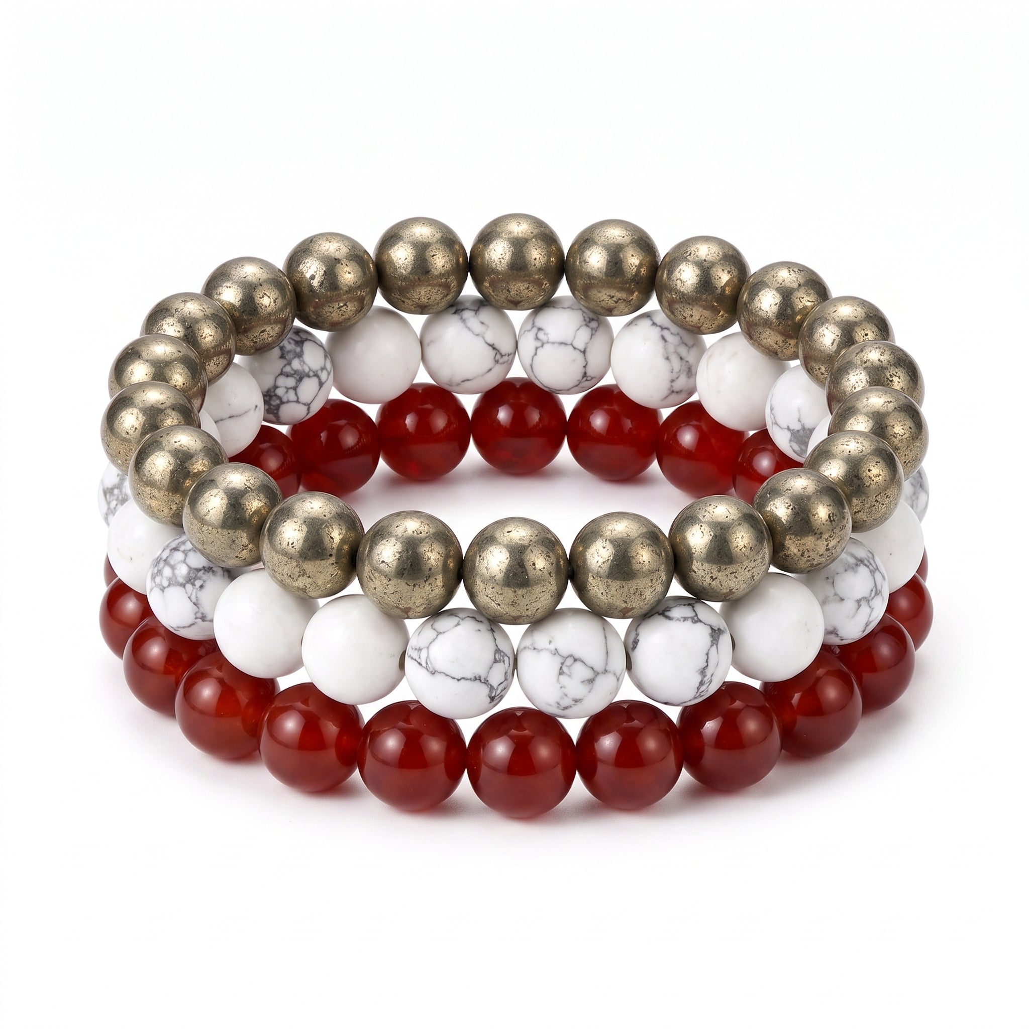Crimson White & Gray, Team Spirit Bracelet Stack, Gemstone Bracelet Set - 10mm