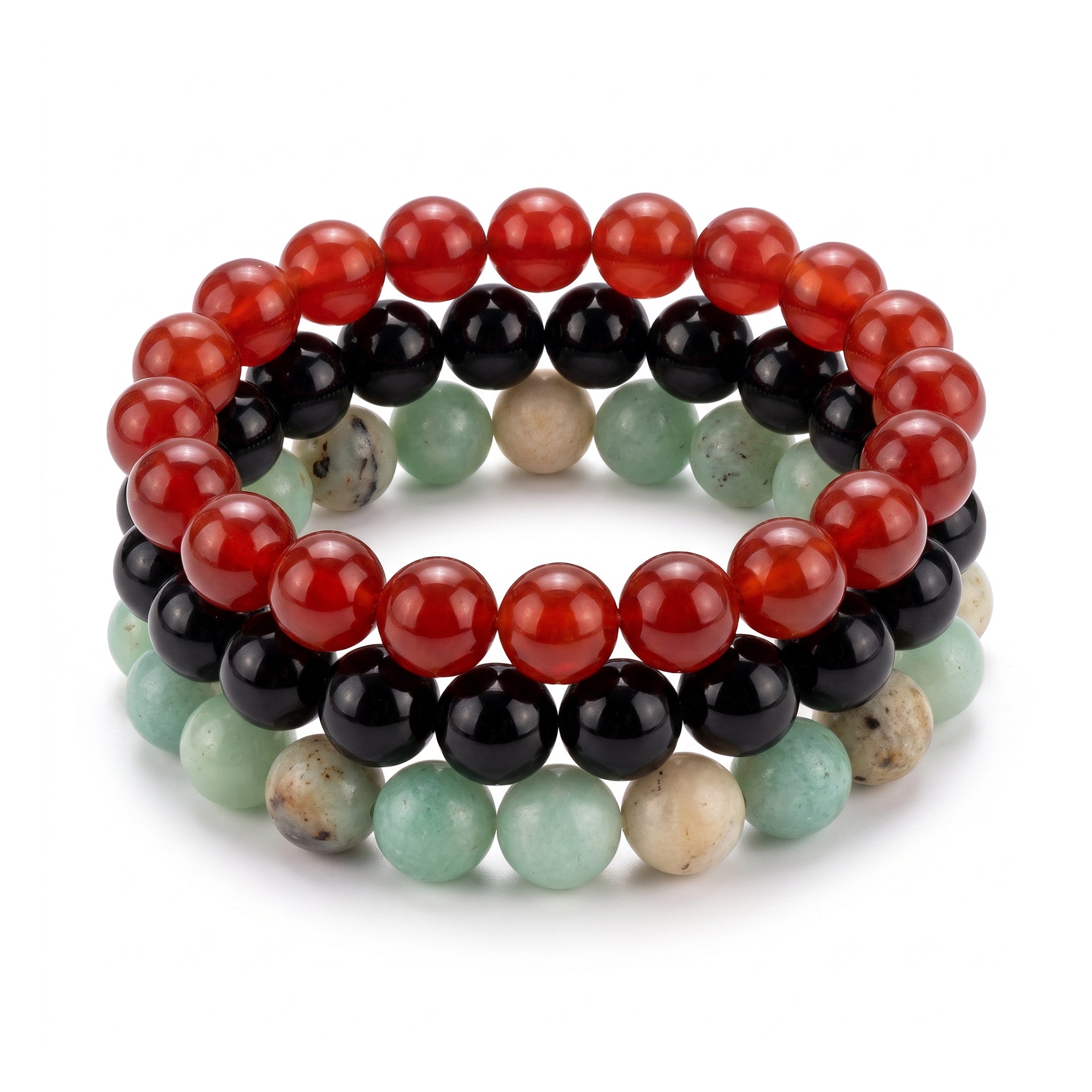 Red Black Teal & white, Team Spirit Bracelet Stack, Gemstone Bracelet Set - 6mm