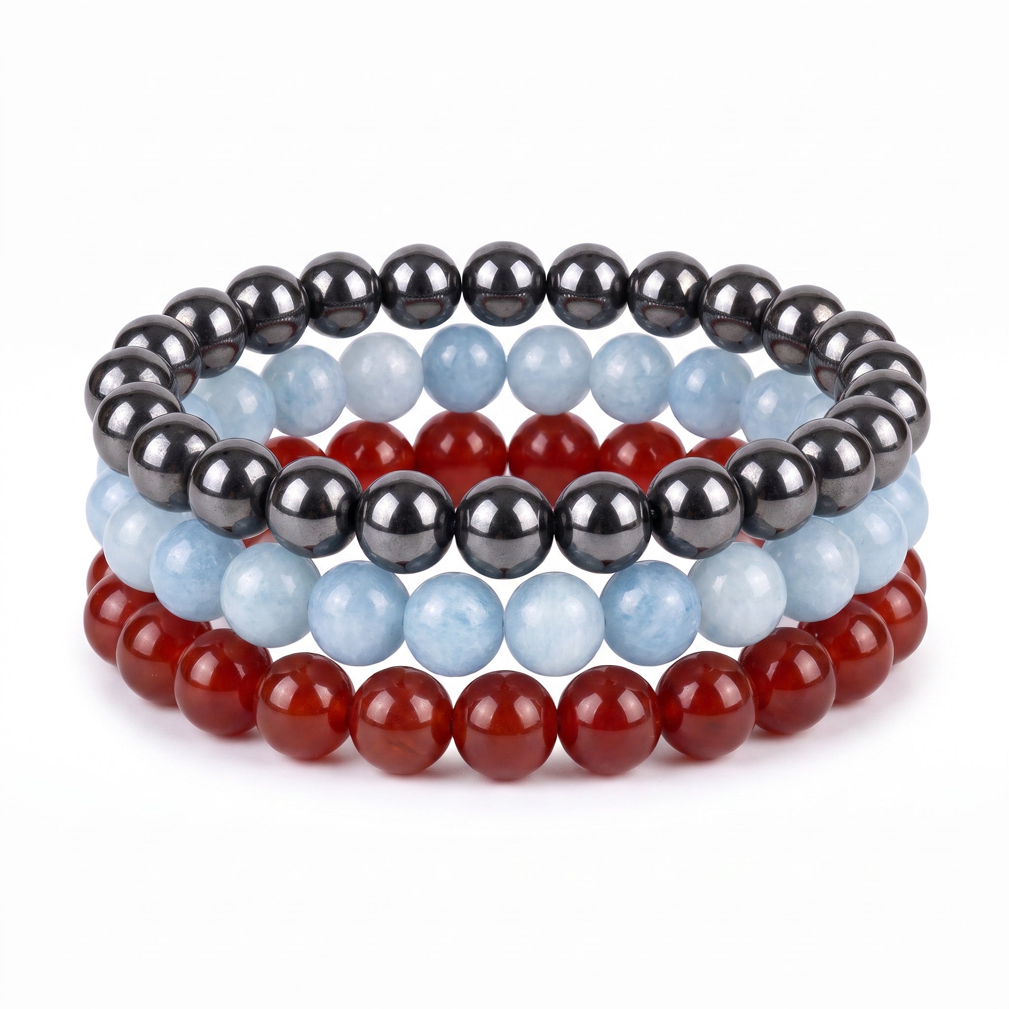 Red Navy Blue & White, Game Day Bracelet Stack, Gemstone Bracelet Set - 6mm