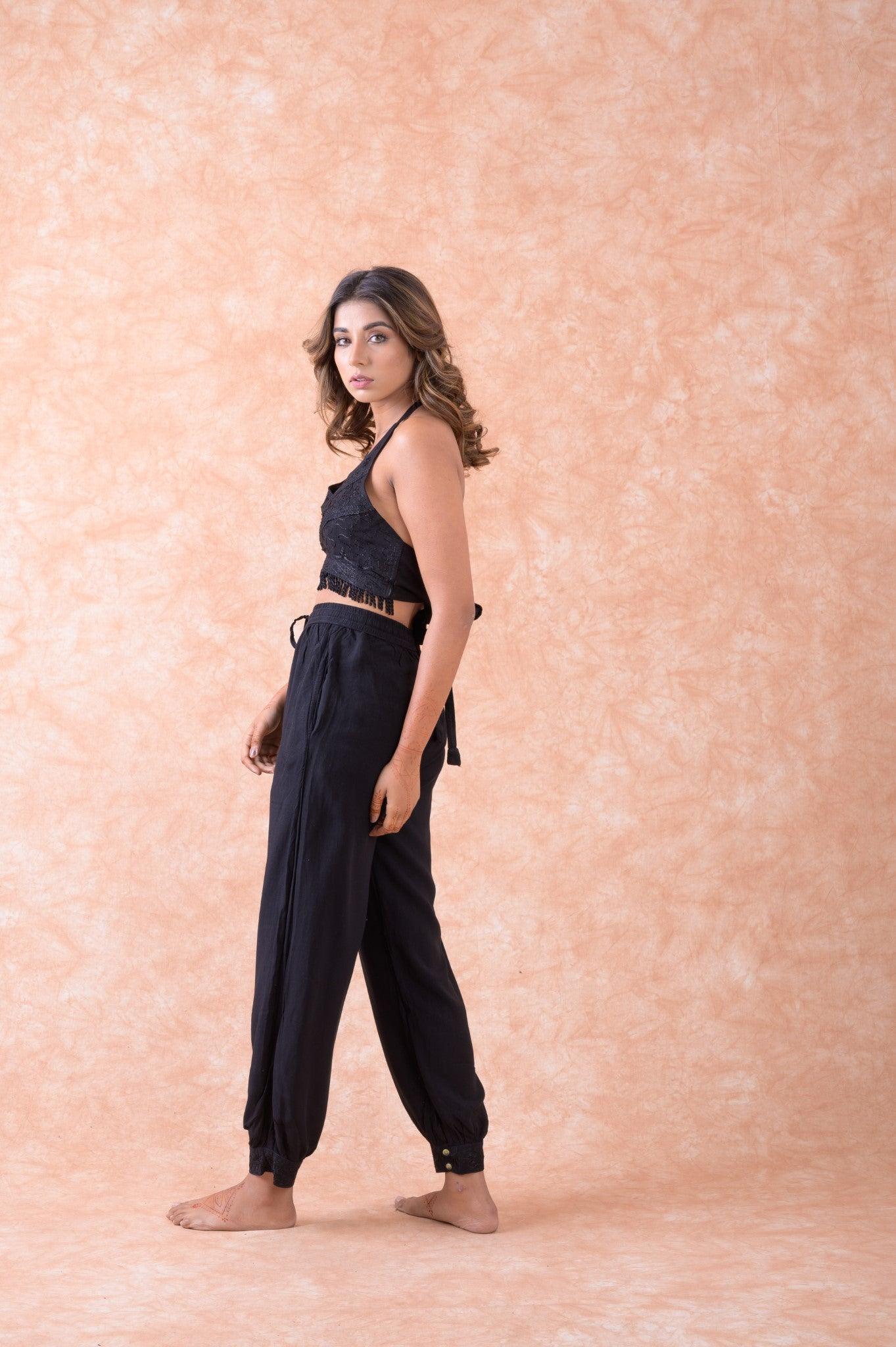 Rhea Fringe Crop Top Black / One Size