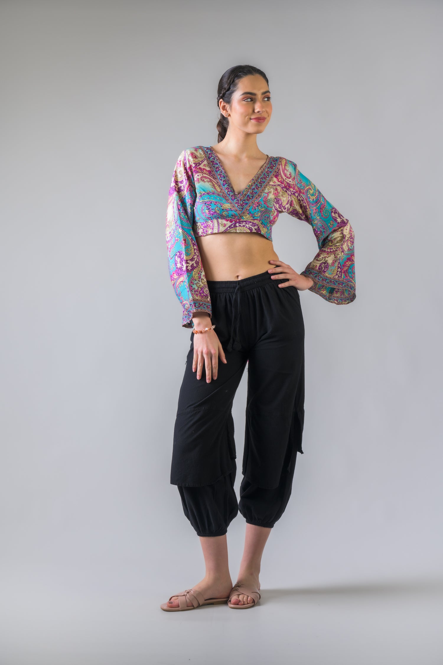 Rhea Bell Sleeve Crop Top Assorted / One Size