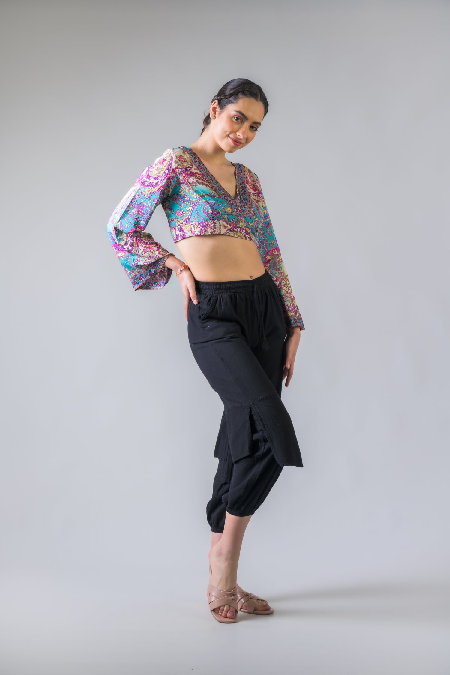 Rhea Bell Sleeve Crop Top Assorted / One Size