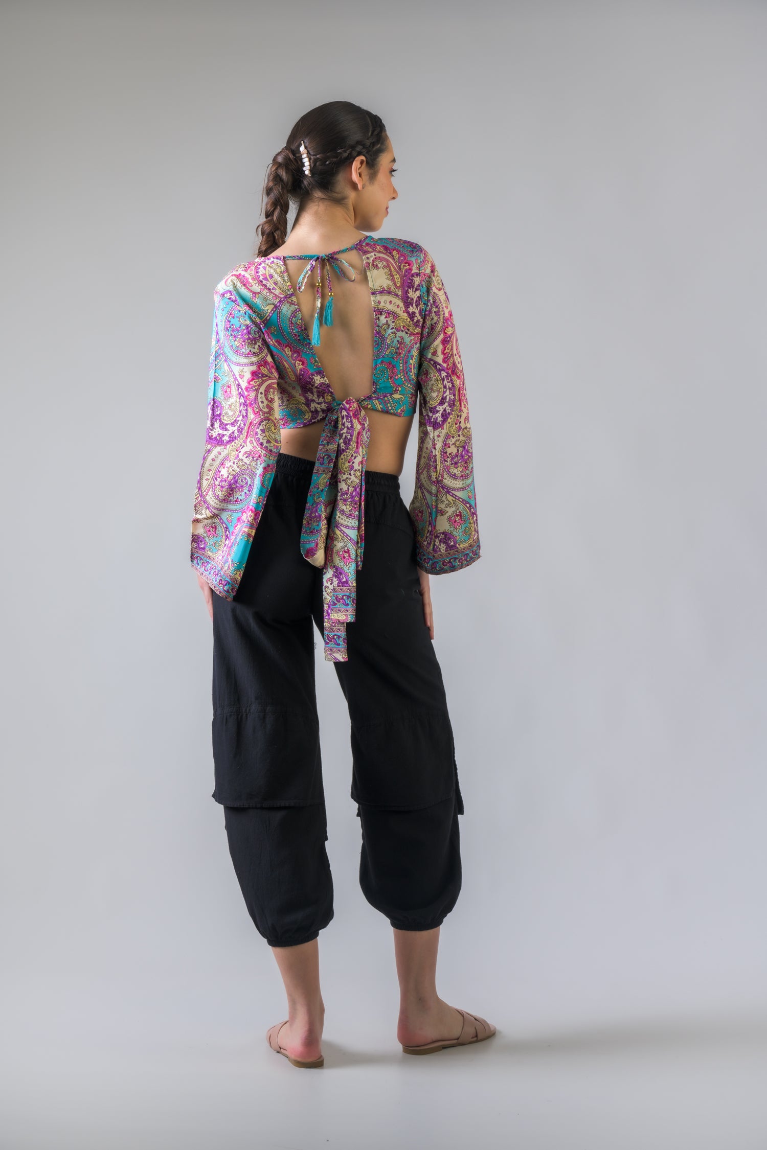 Rhea Bell Sleeve Crop Top Assorted / One Size