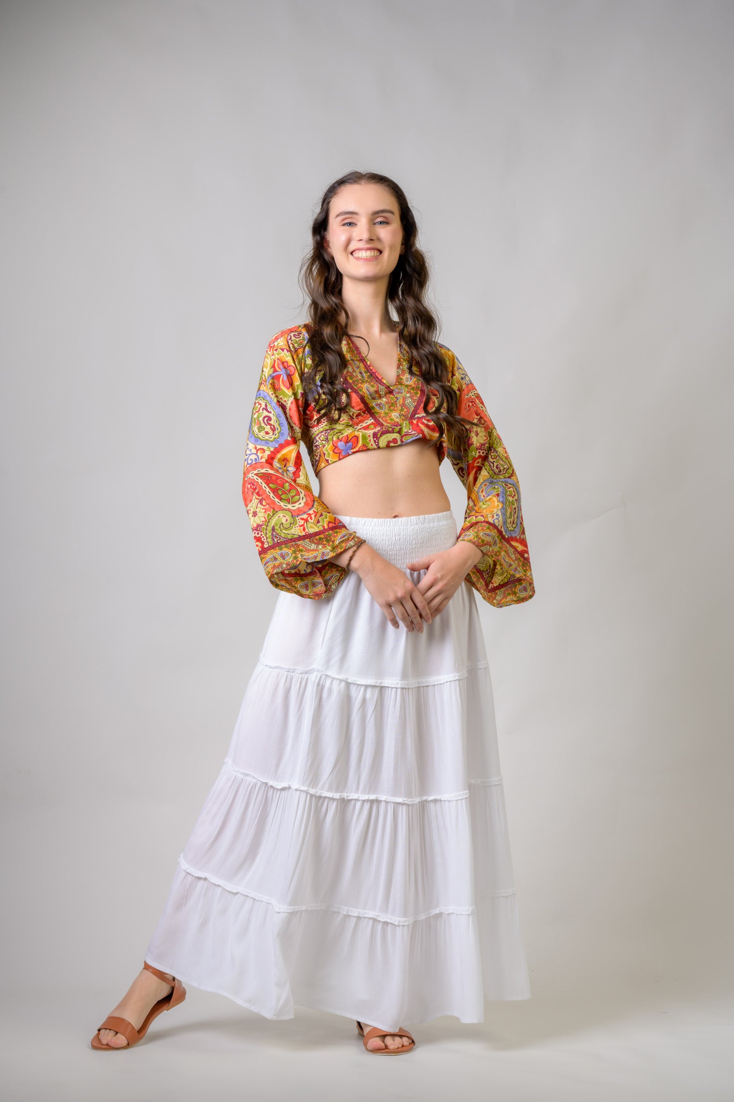 Rhea Bell Sleeve Crop Top Assorted / One Size