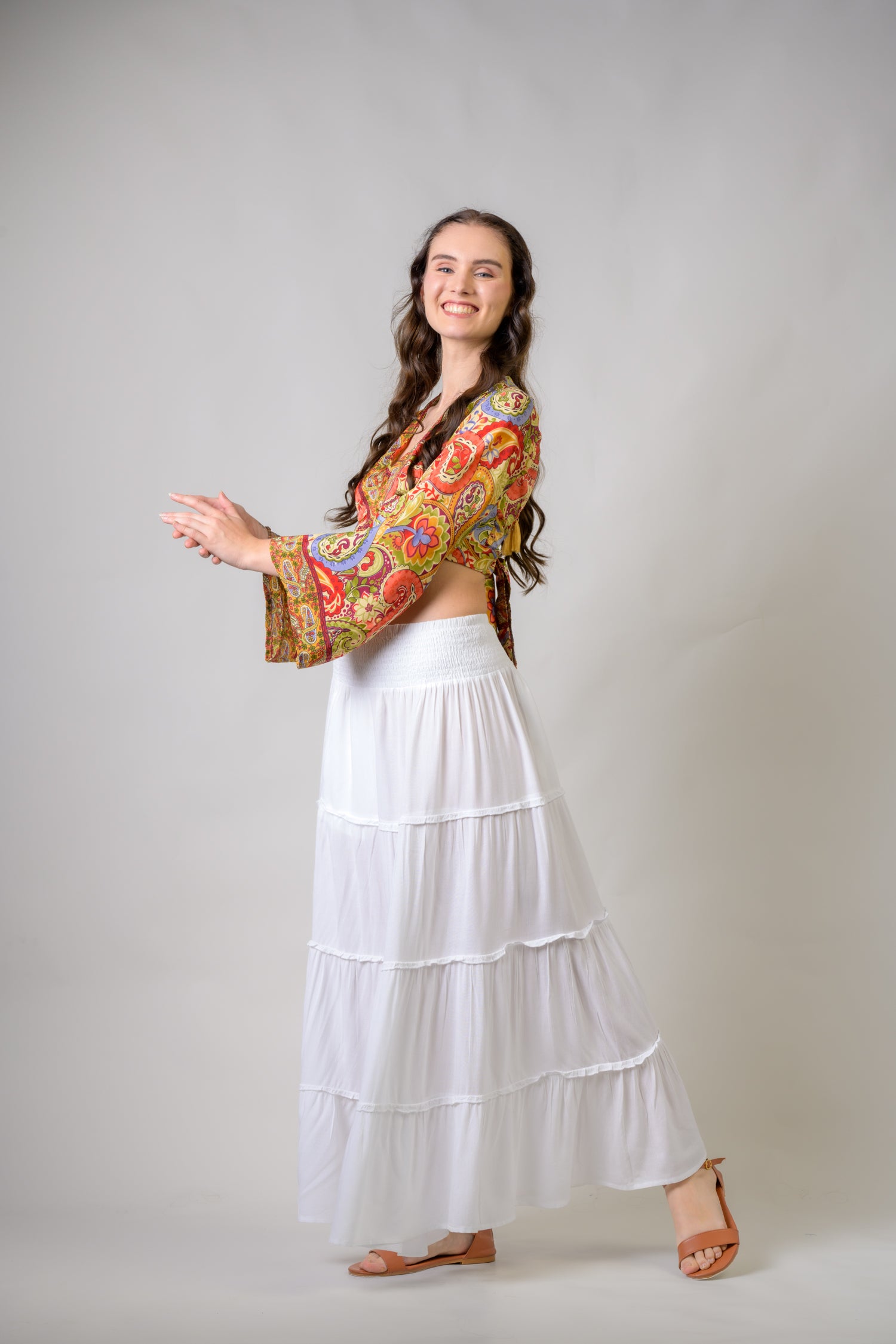 Rhea Bell Sleeve Crop Top Assorted / One Size