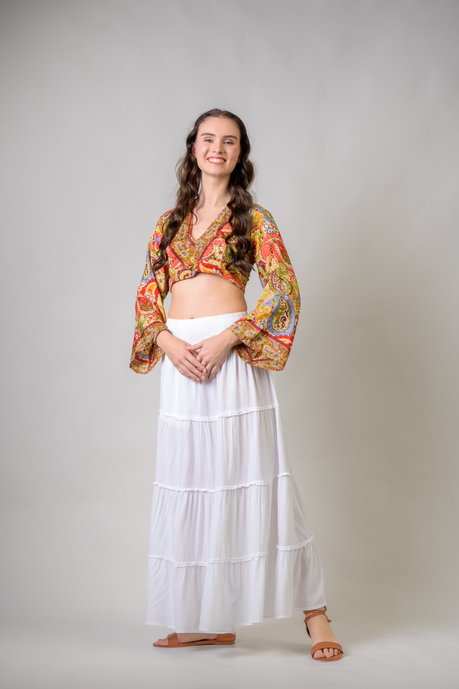 Rhea Bell Sleeve Crop Top Assorted / One Size
