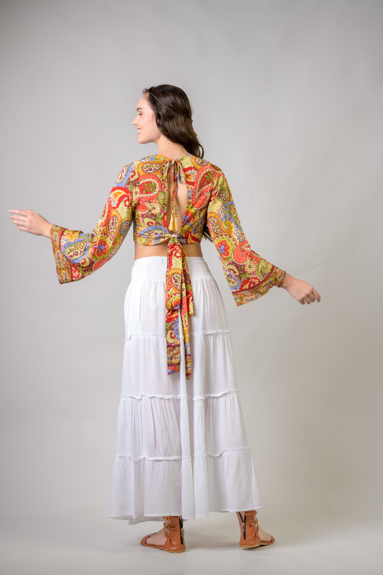 Rhea Bell Sleeve Crop Top Assorted / One Size