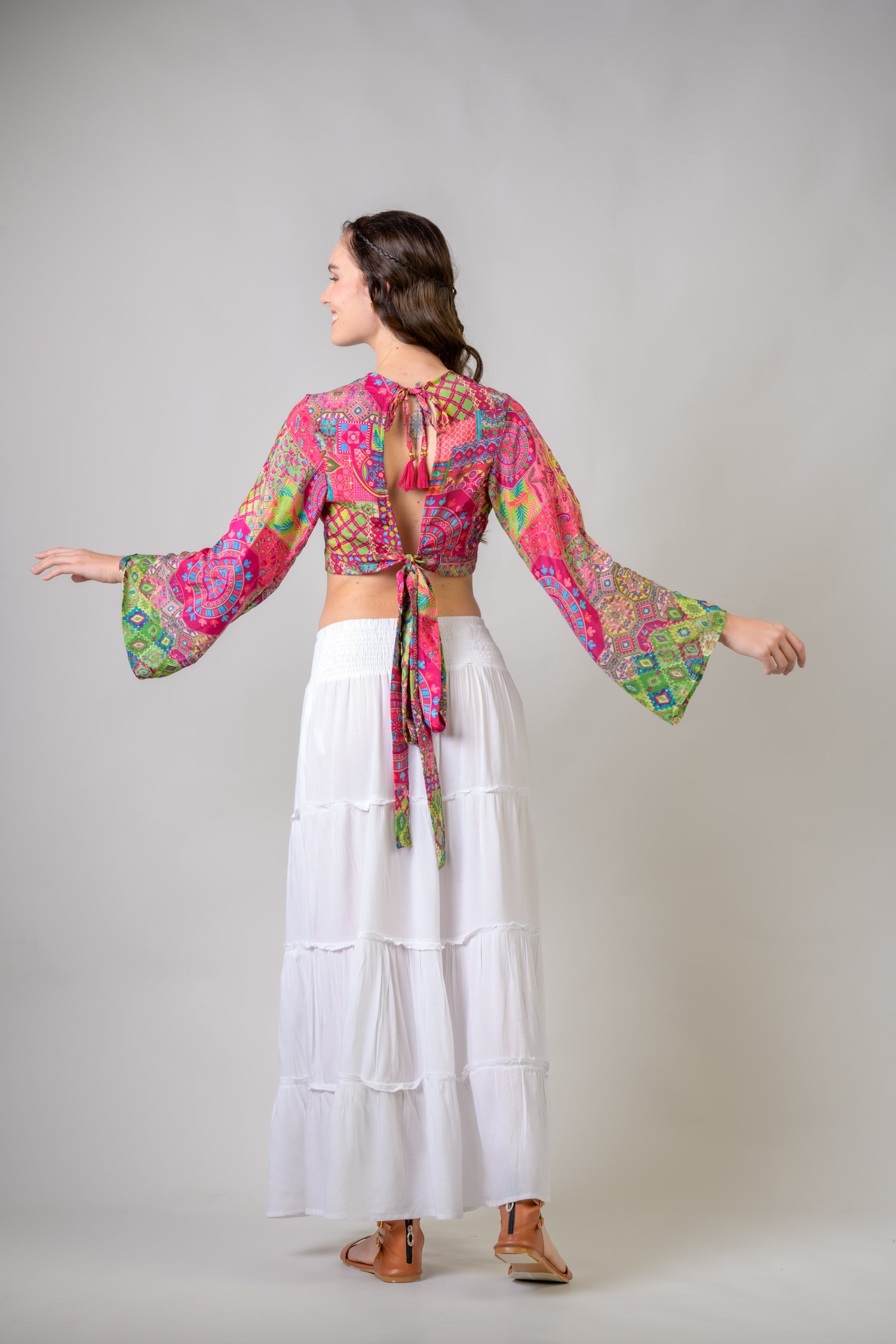 Rhea Bell Sleeve Crop Top Assorted / One Size