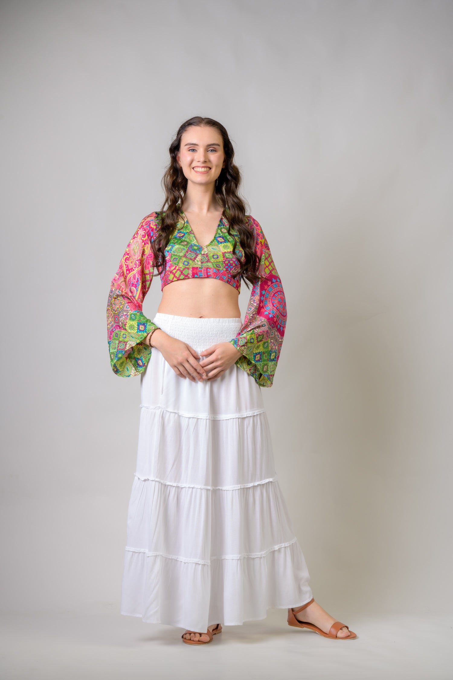 Rhea Bell Sleeve Crop Top Assorted / One Size