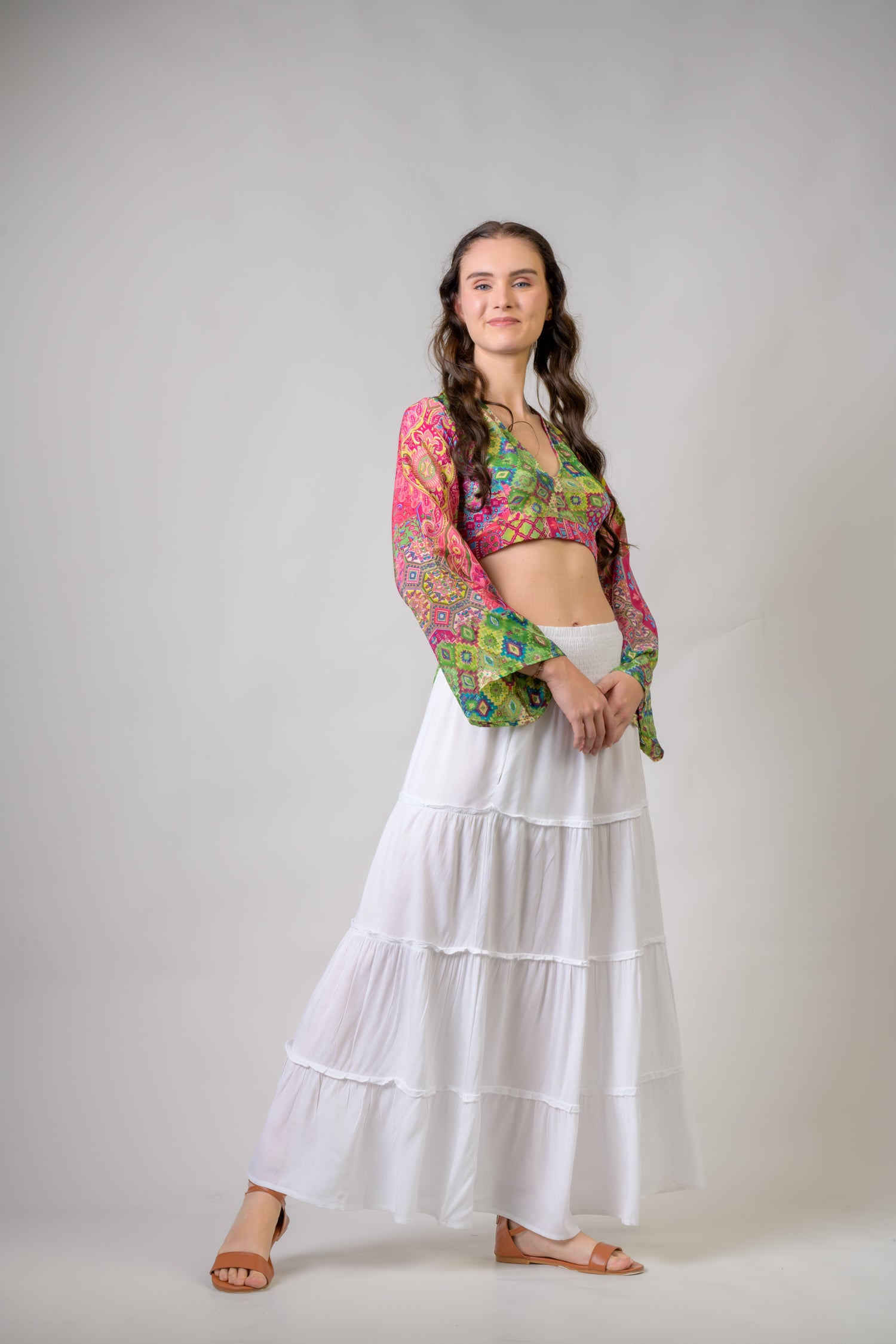 Rhea Bell Sleeve Crop Top Assorted / One Size