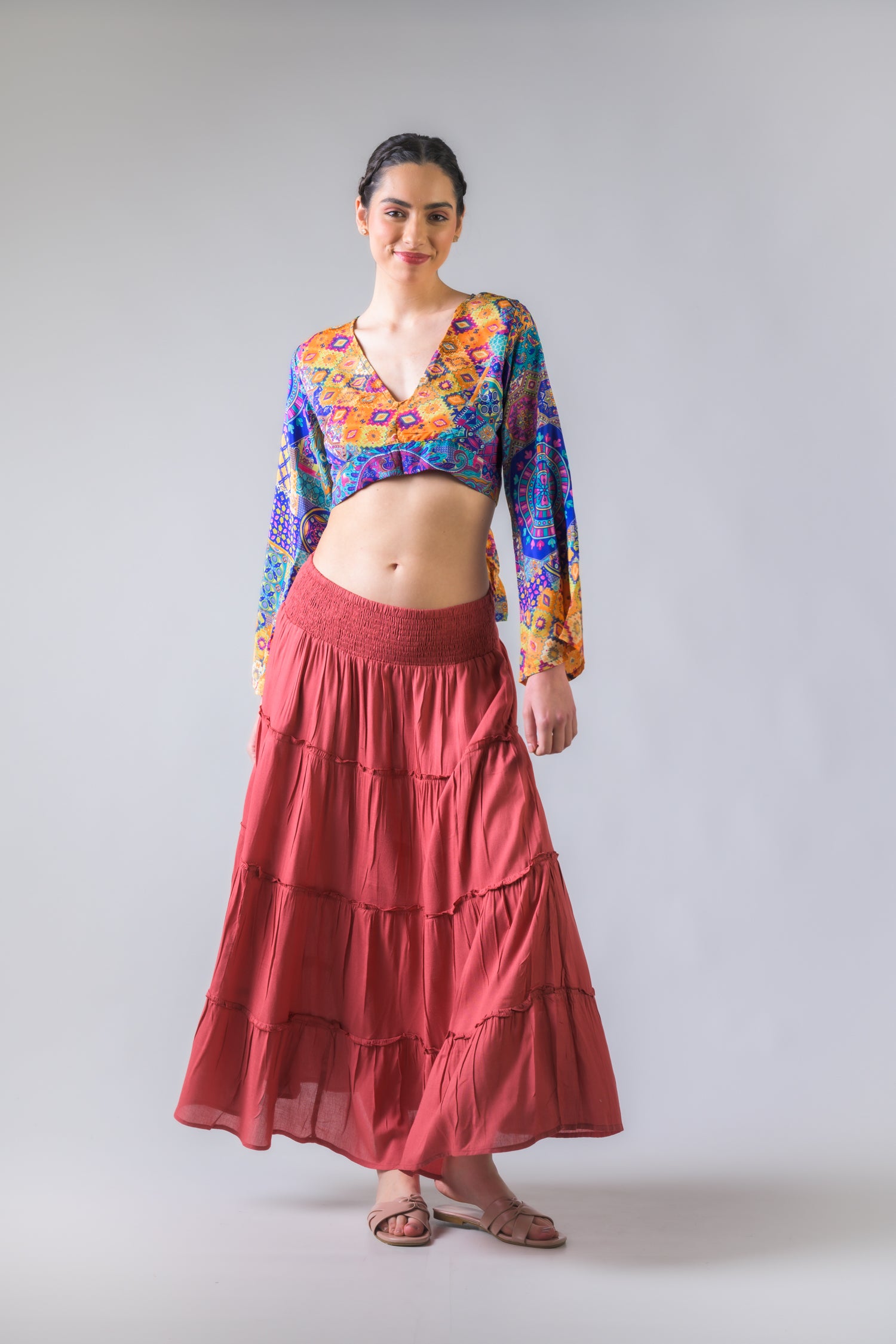 Rhea Bell Sleeve Crop Top Assorted / One Size