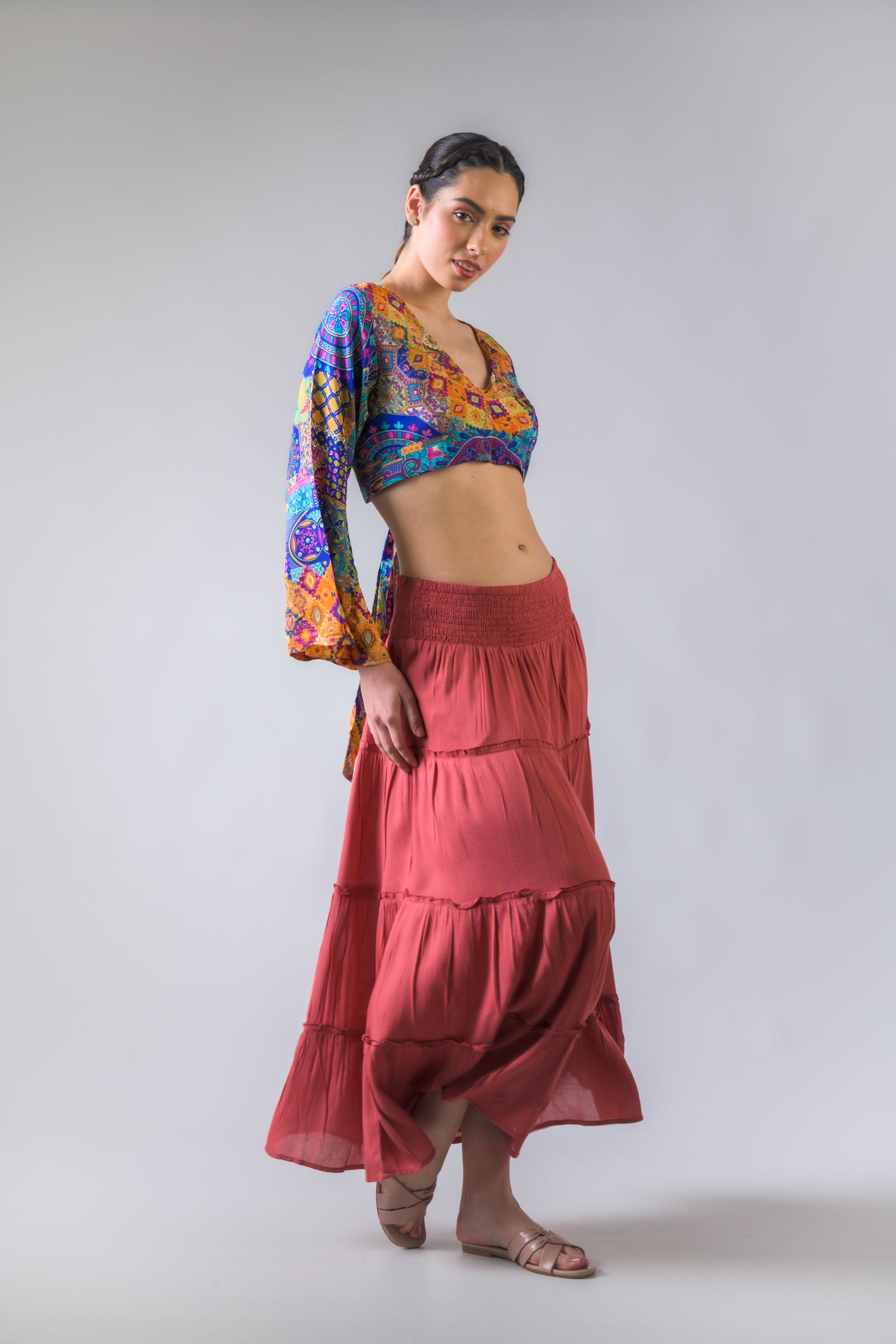 Rhea Bell Sleeve Crop Top Assorted / One Size