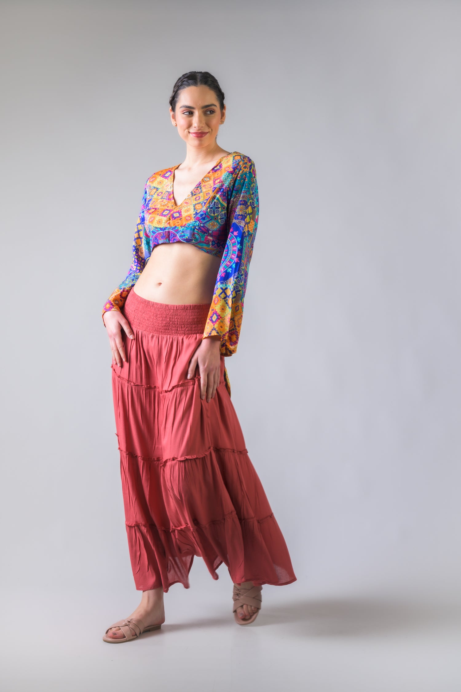 Rhea Bell Sleeve Crop Top Assorted / One Size