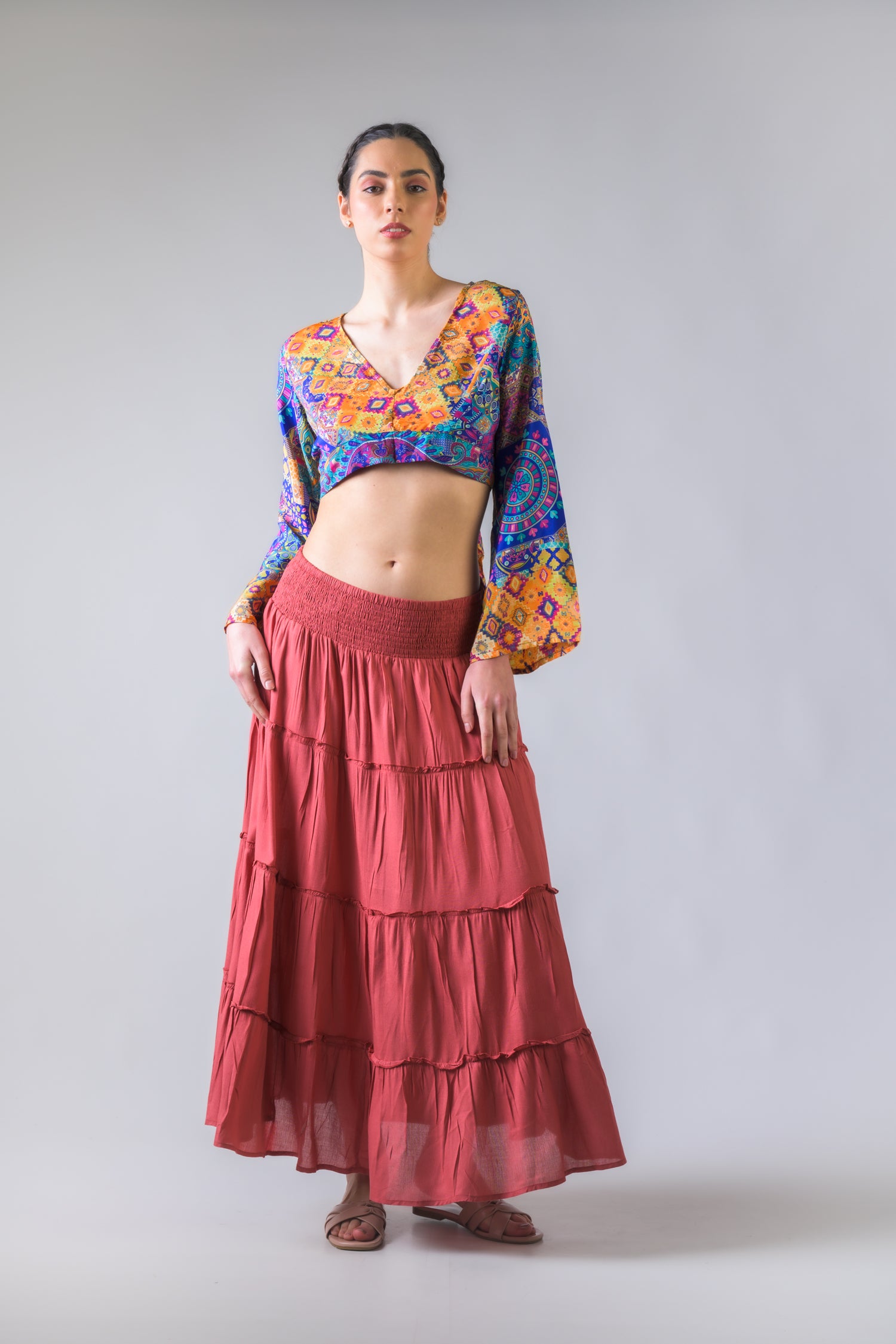 Rhea Bell Sleeve Crop Top Assorted / One Size