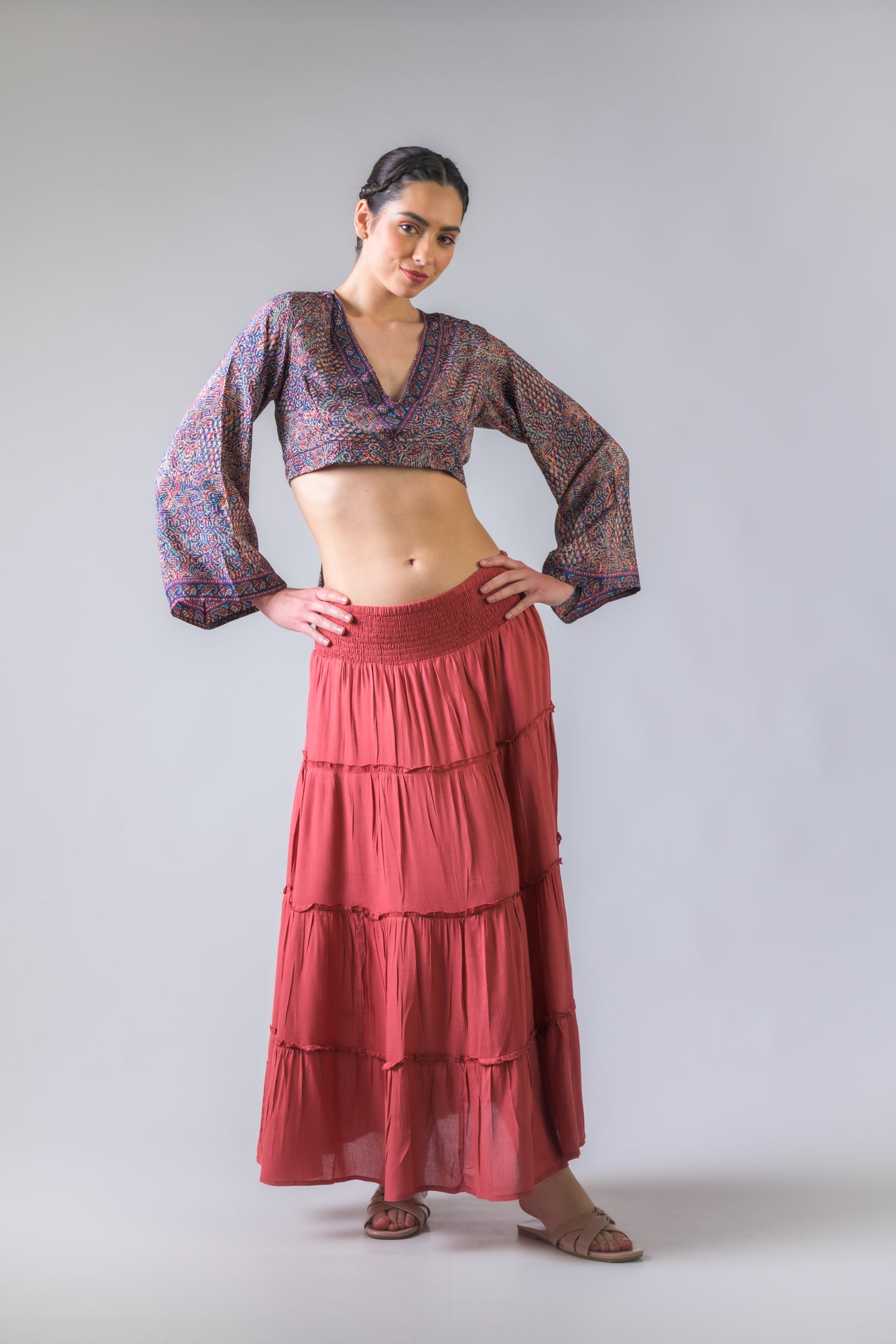 Rhea Bell Sleeve Crop Top Assorted / One Size