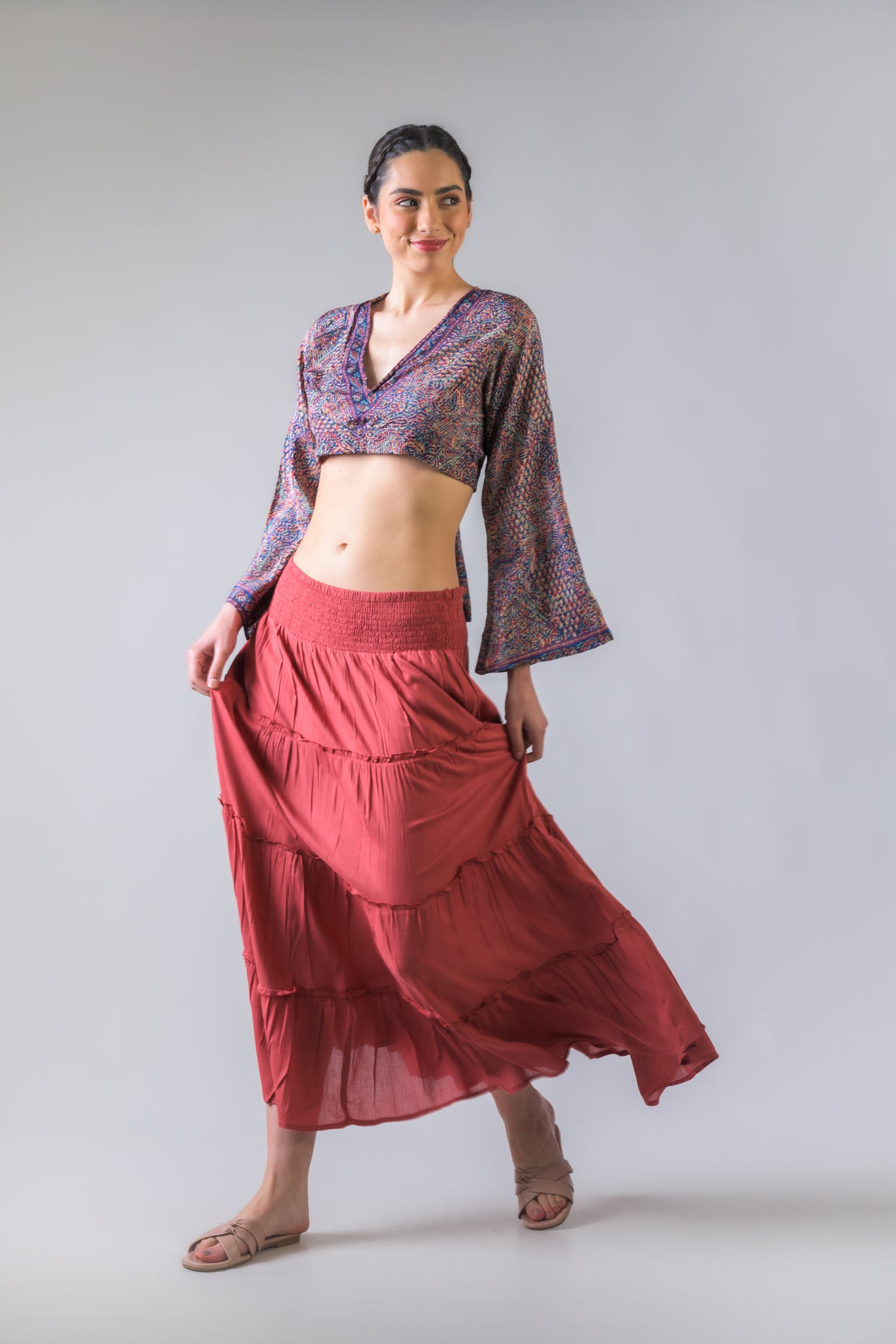 Rhea Bell Sleeve Crop Top Assorted / One Size