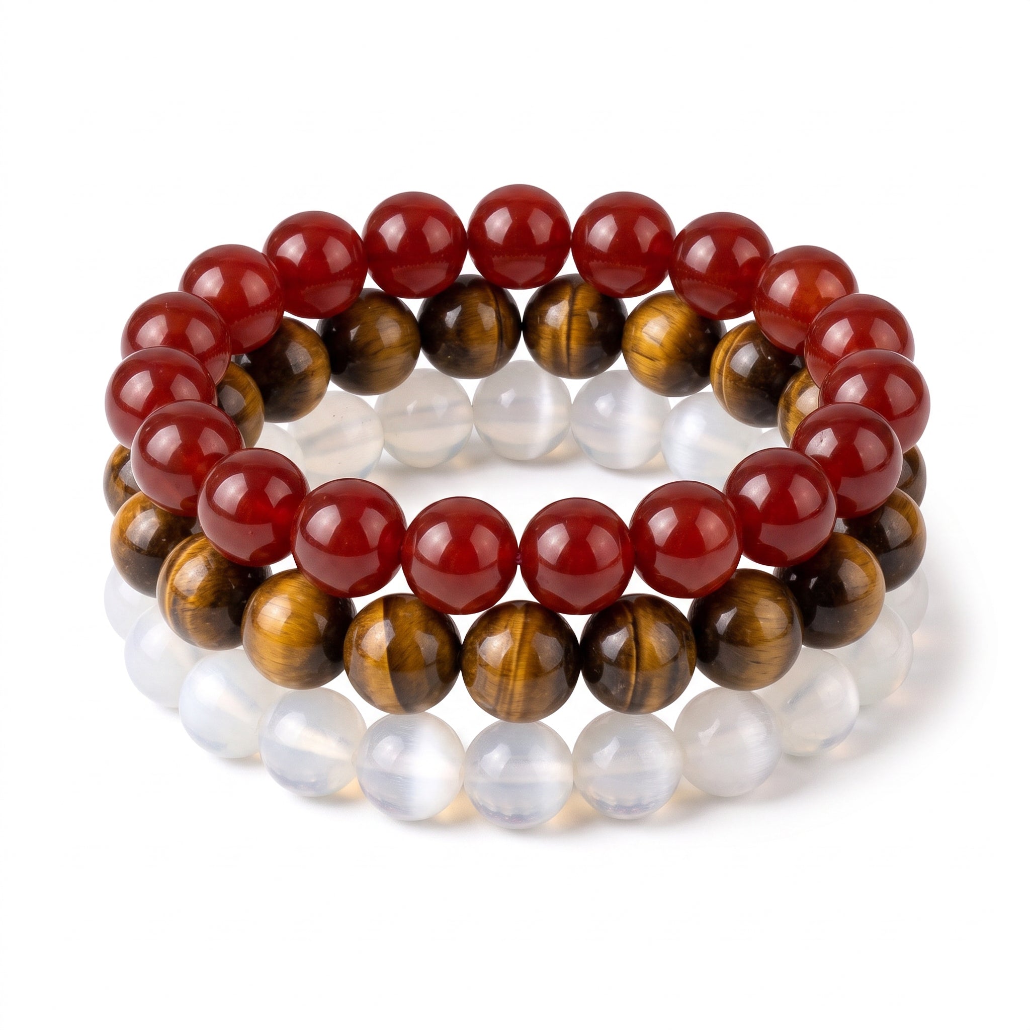Cardinal Red Gold & White, Team Spirit Bracelet Stack, Gemstone Bracelet Set - 10mm