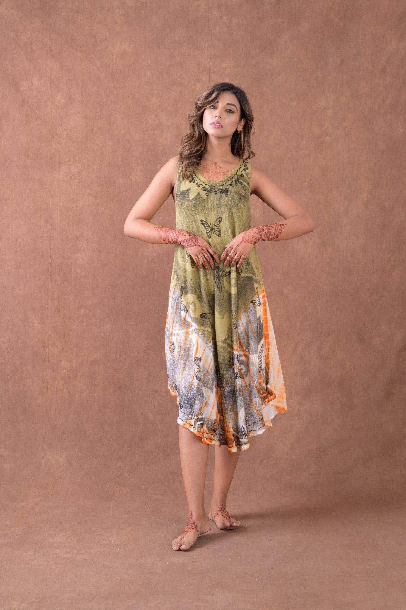 Rhea Butterfly Flowing Dress Green / One Size