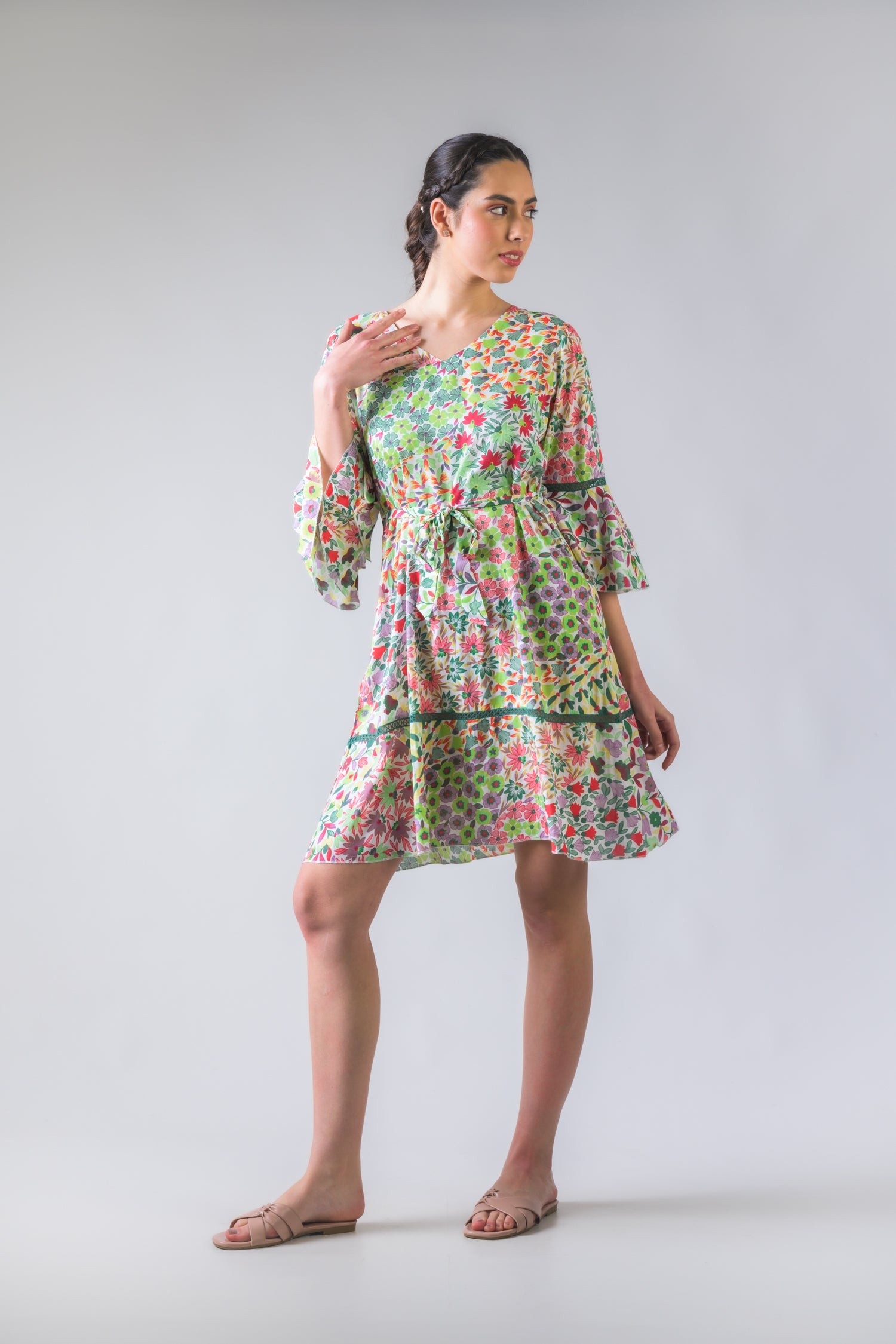 Rhea Flower Garden Tie-Waist Dress