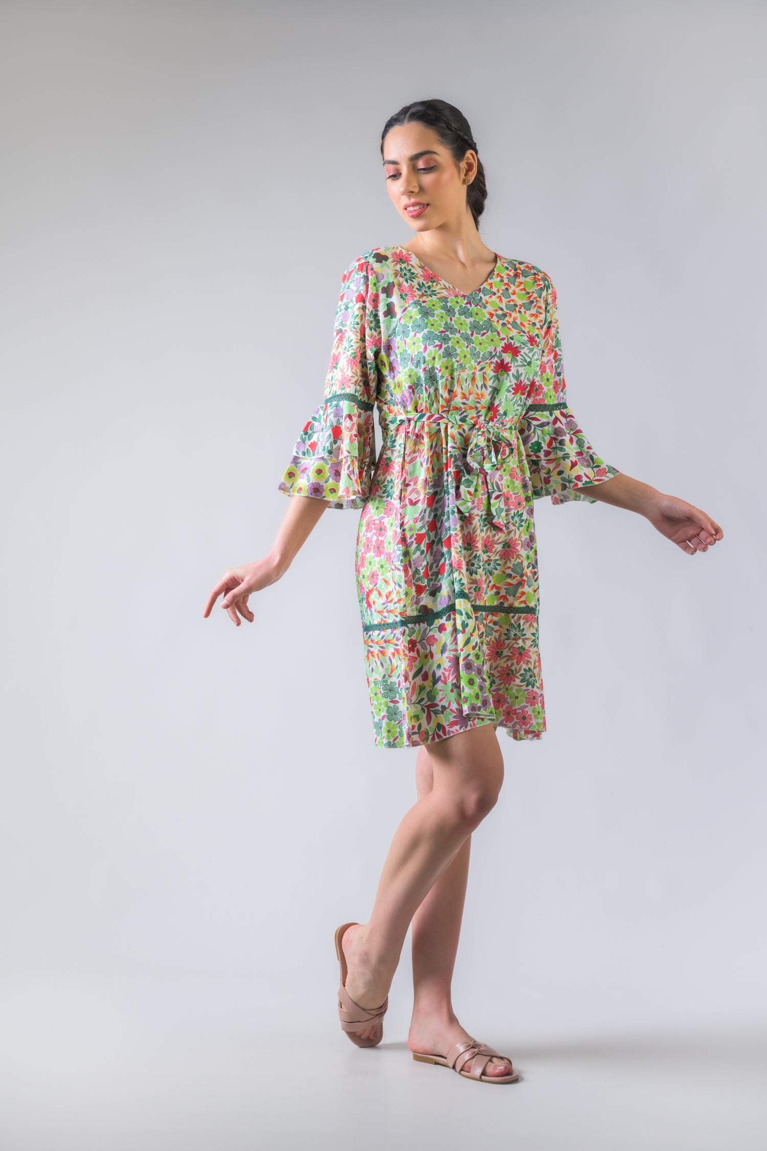 Rhea Flower Garden Tie-Waist Dress