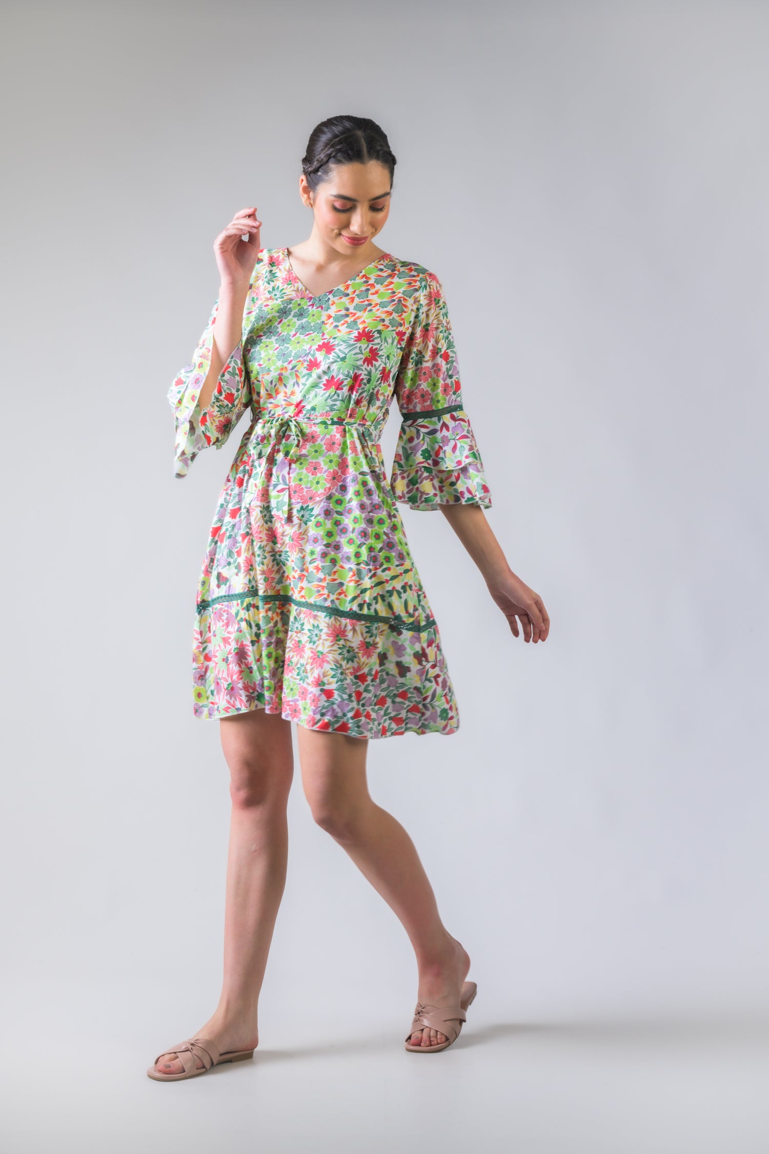 Rhea Flower Garden Tie-Waist Dress