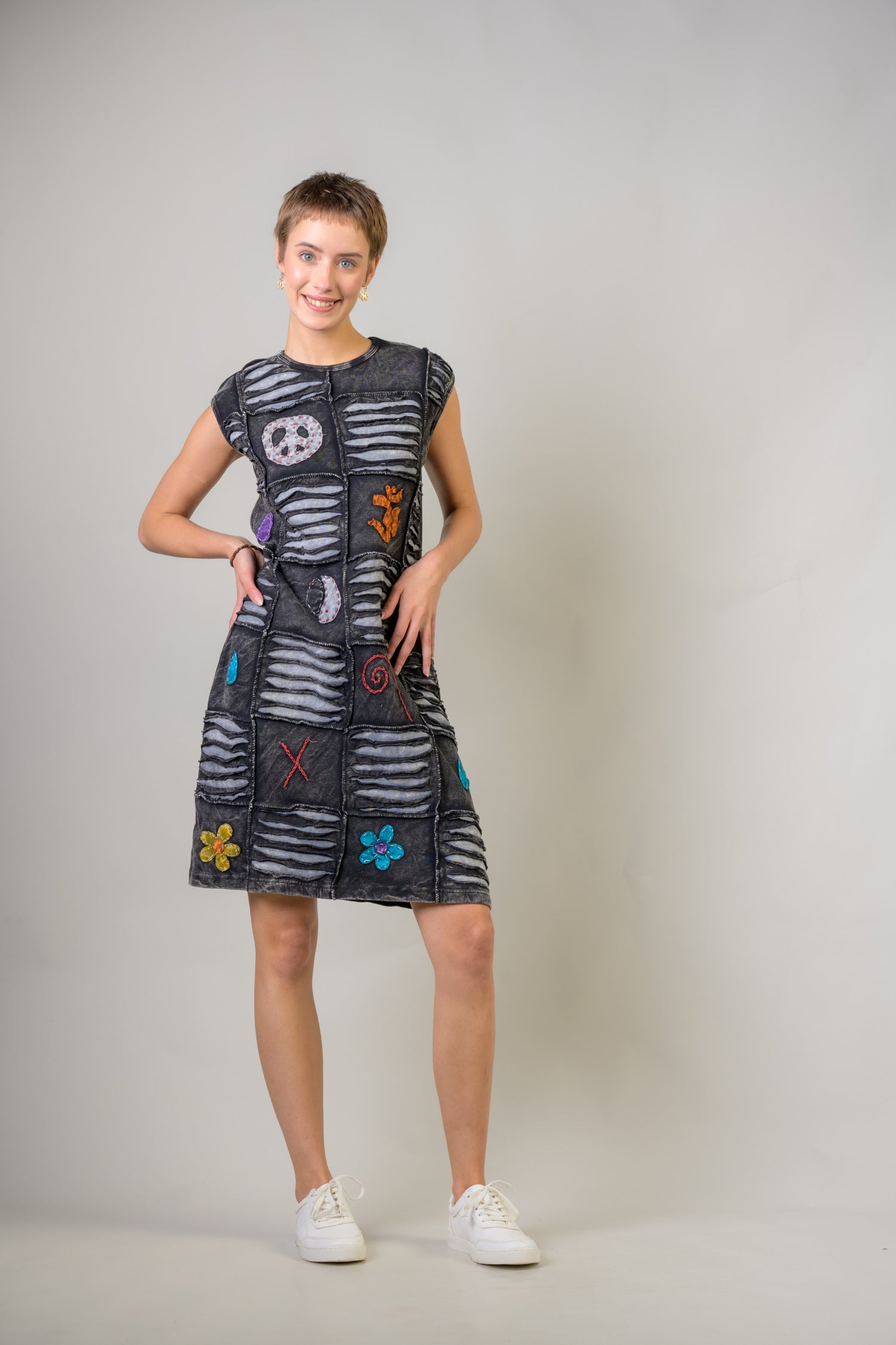 Rhea Vented Cotton Symbols Dress