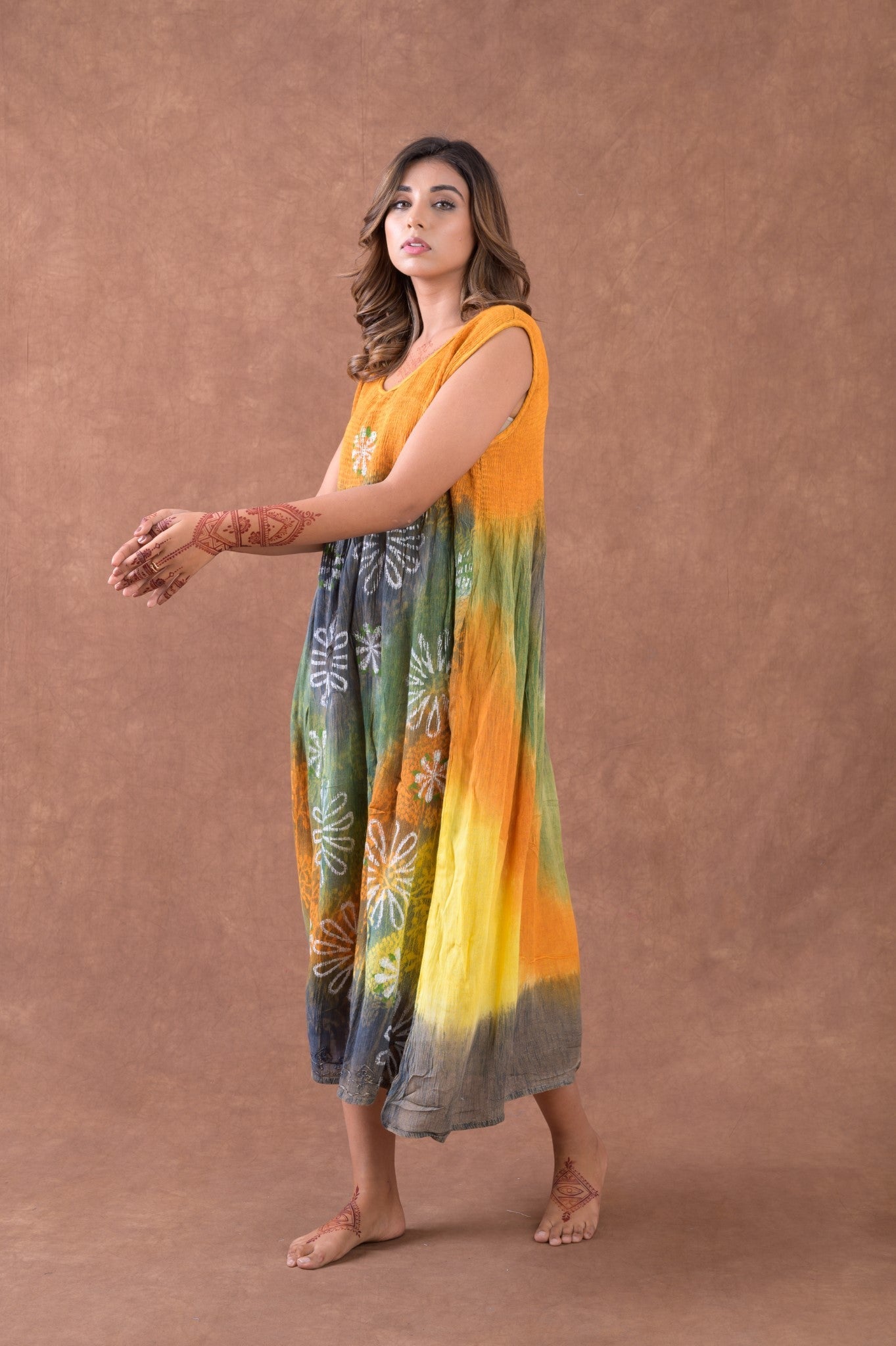 Elastic Tie Dye Patterned Dress