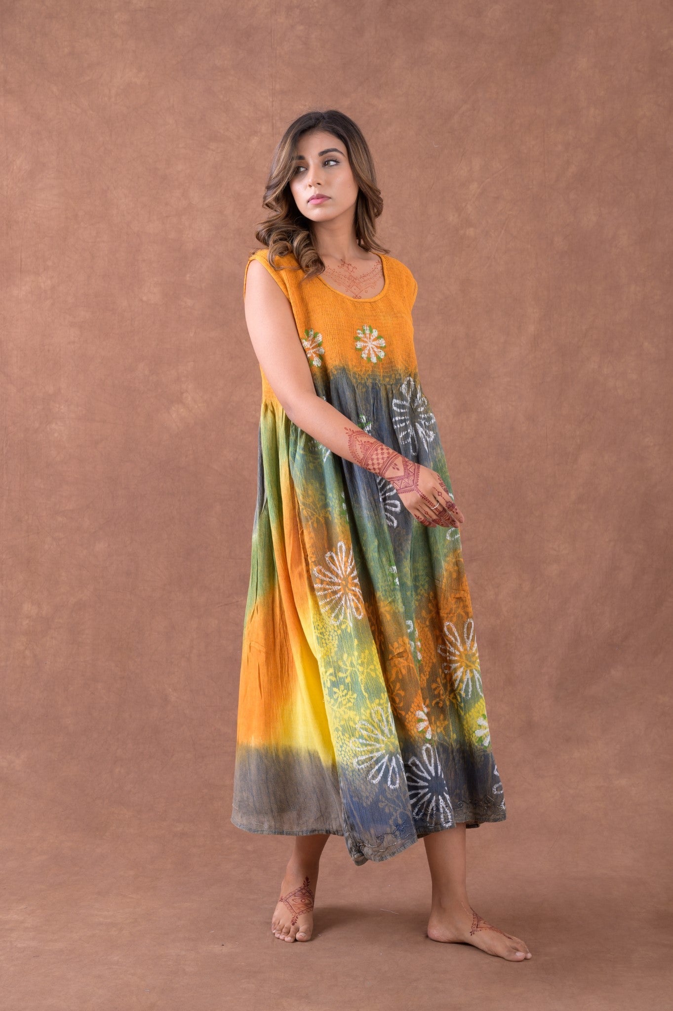 Elastic Tie Dye Patterned Dress