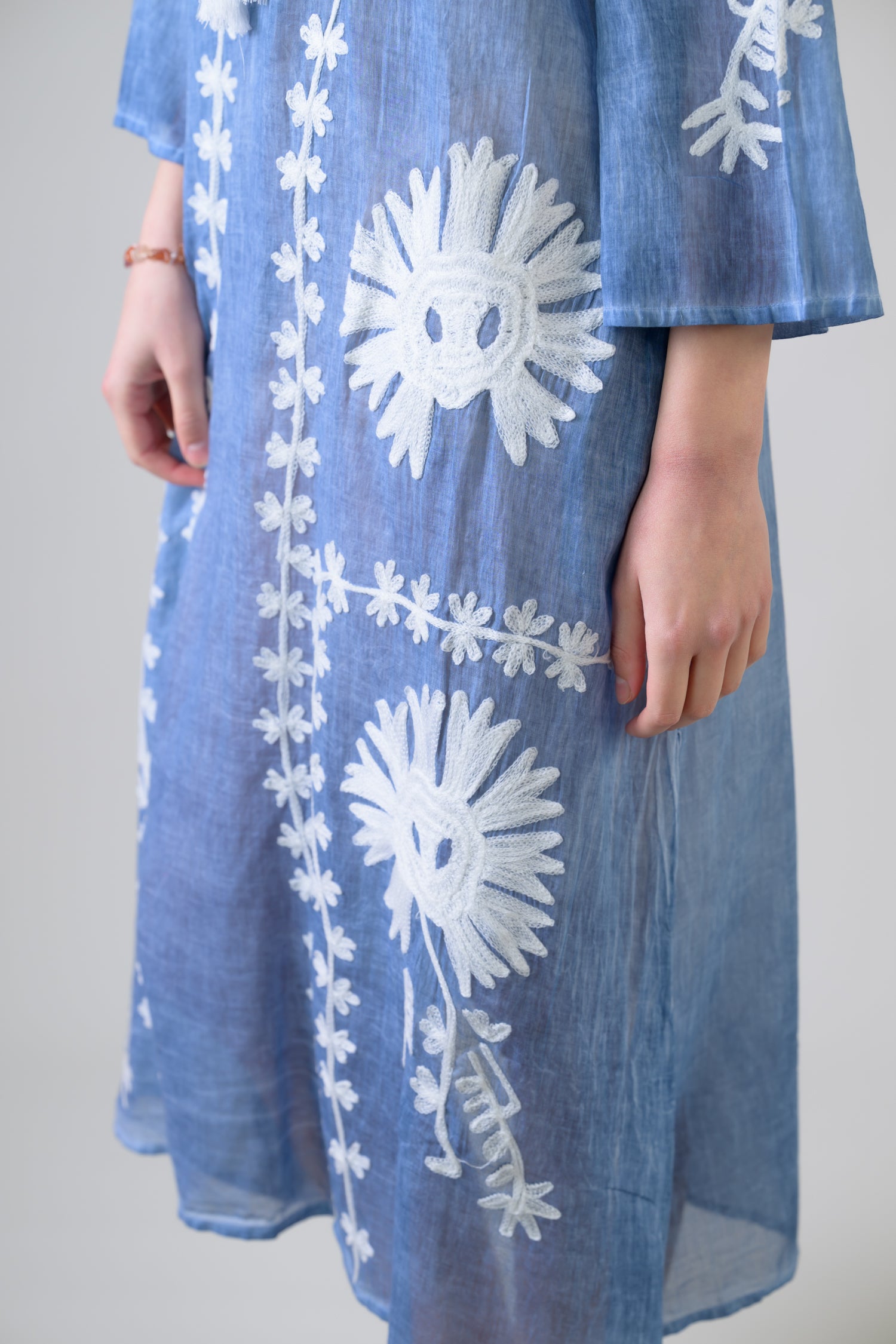 Flower Pattern Embroidered Long Dress