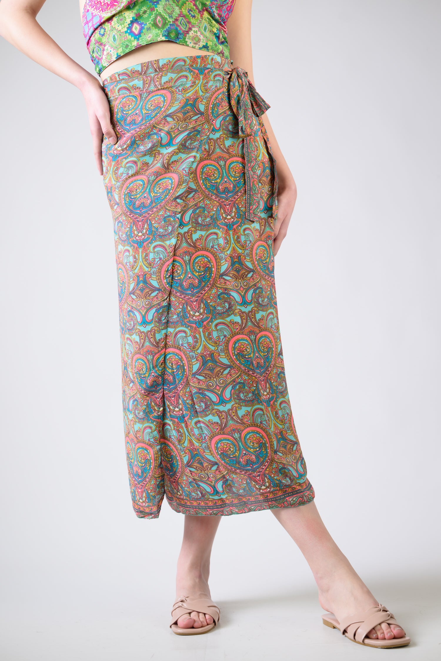 Rhea Flowers Print Long Wrap Skirt