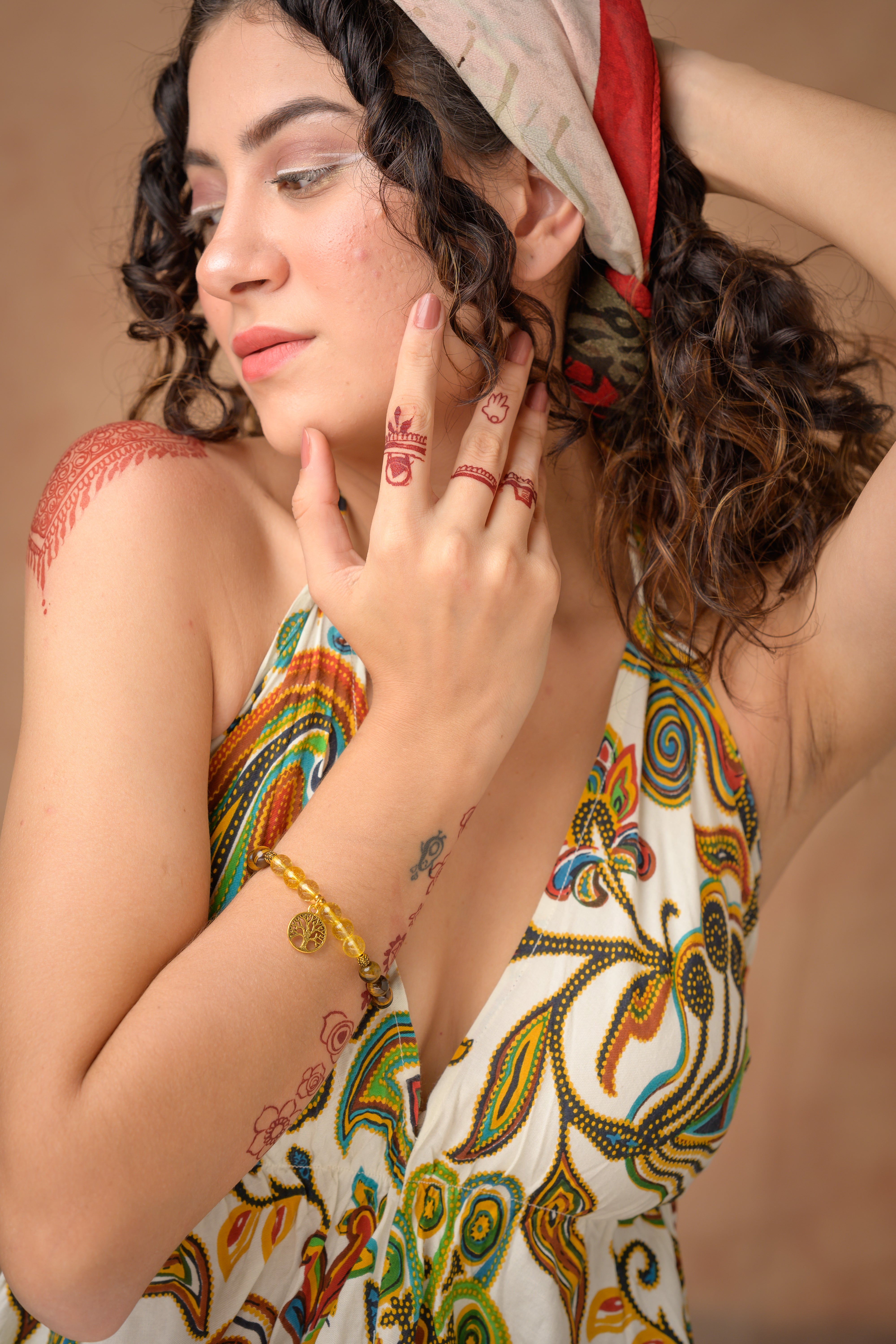 Mixed Stone Bead Charm Bracelet