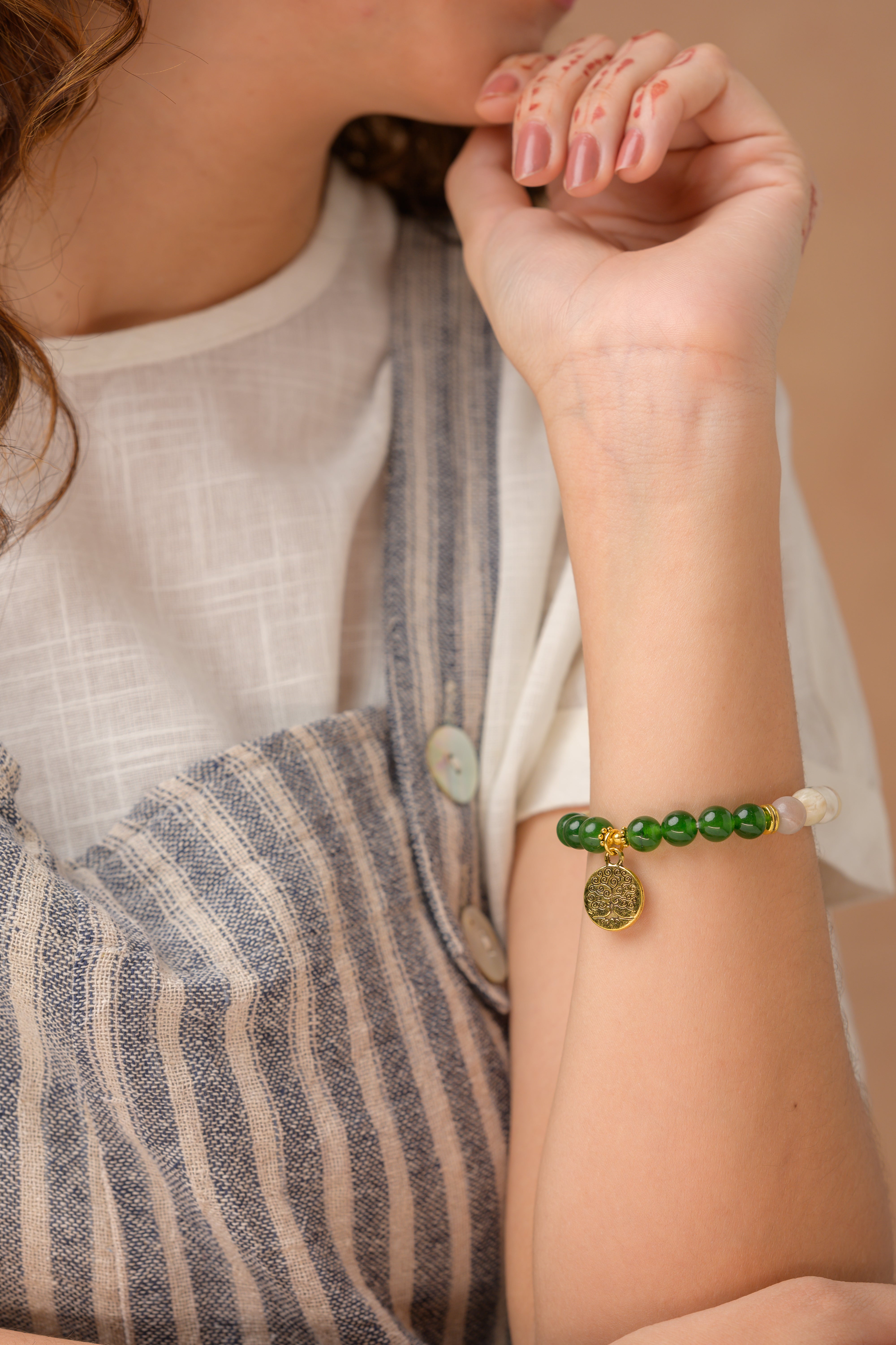 Mixed Stone Bead Charm Bracelet