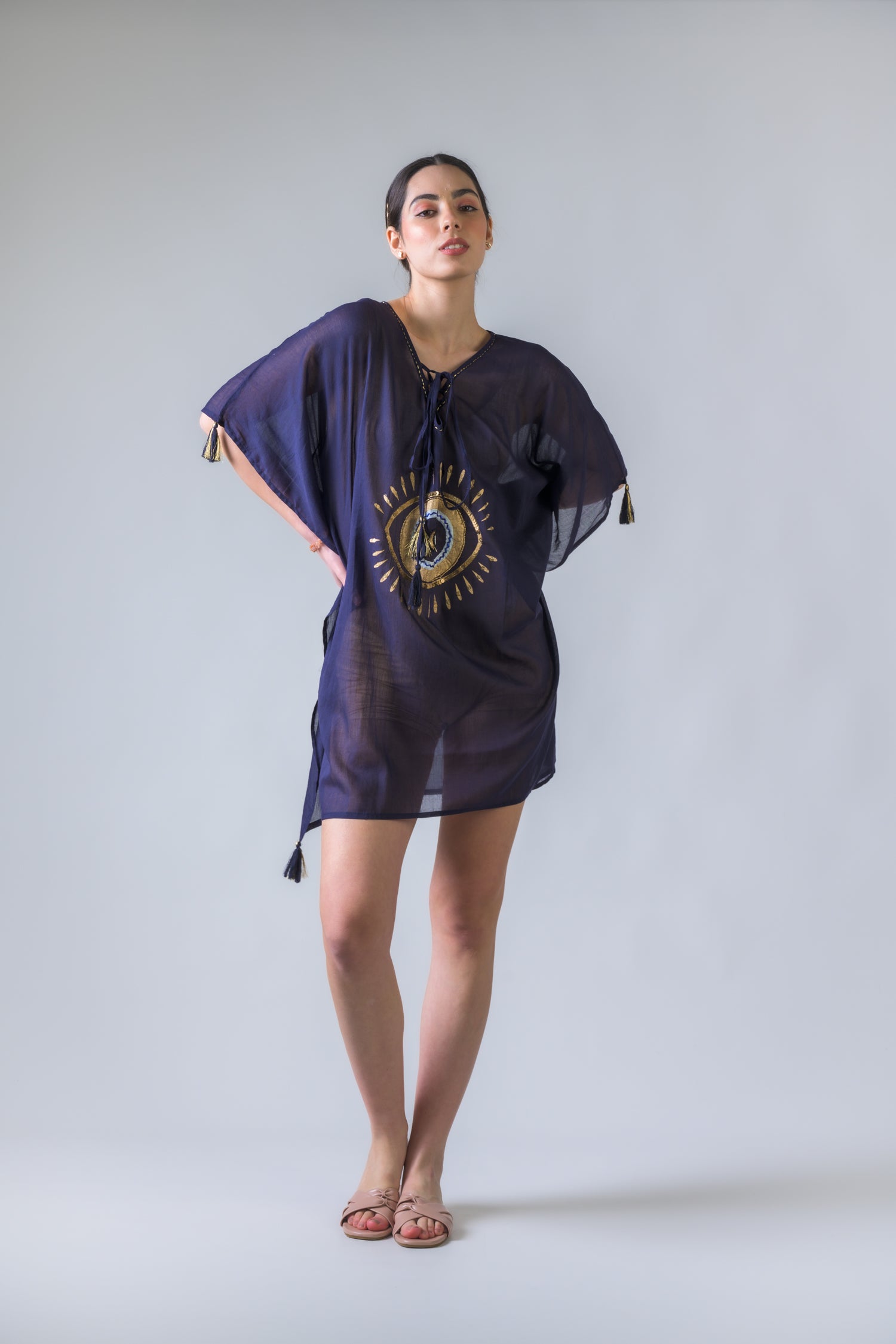 Rhea Evil Eye Brief Kaftan Aqua / One Size