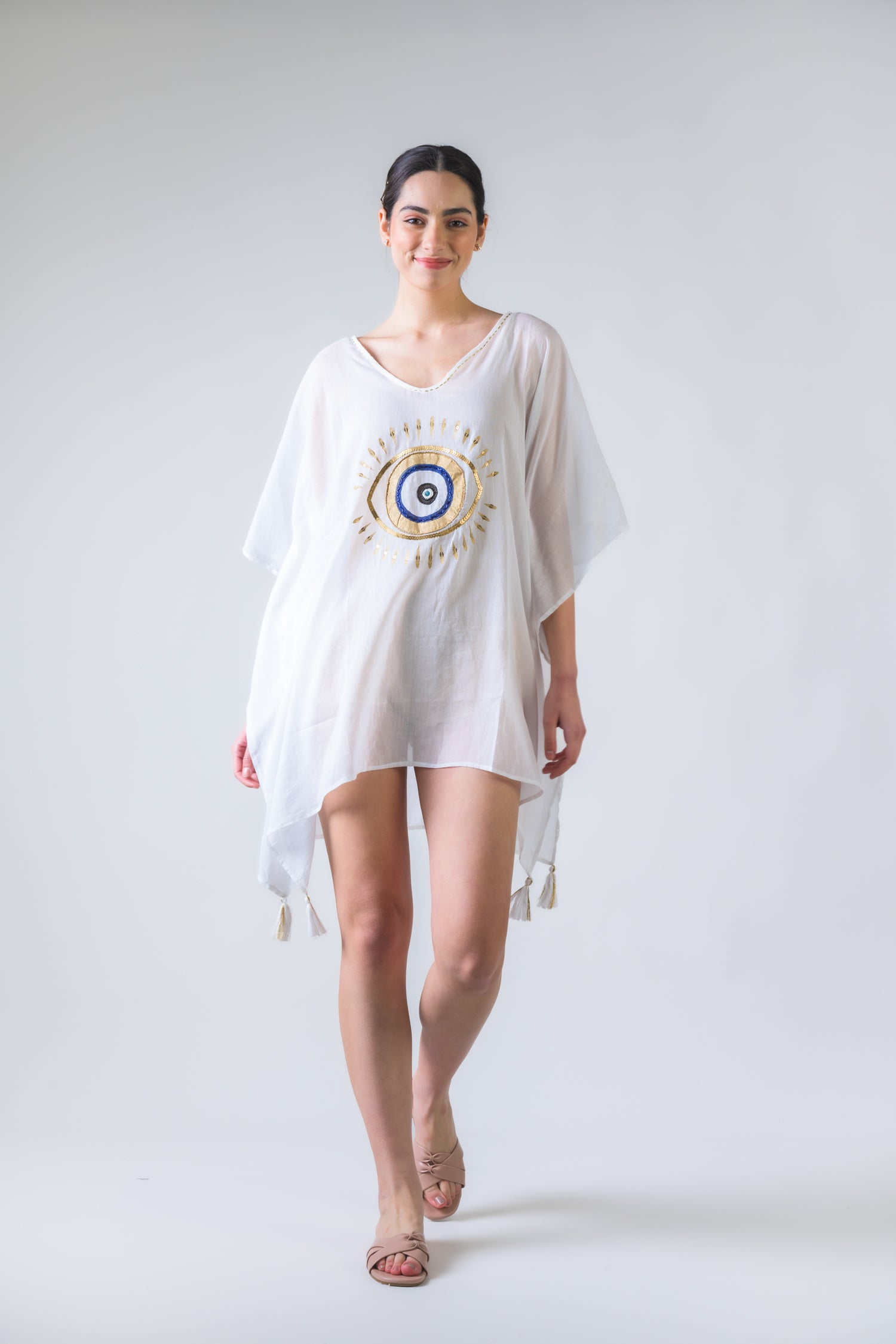 Rhea Evil Eye Brief Kaftan Aqua / One Size