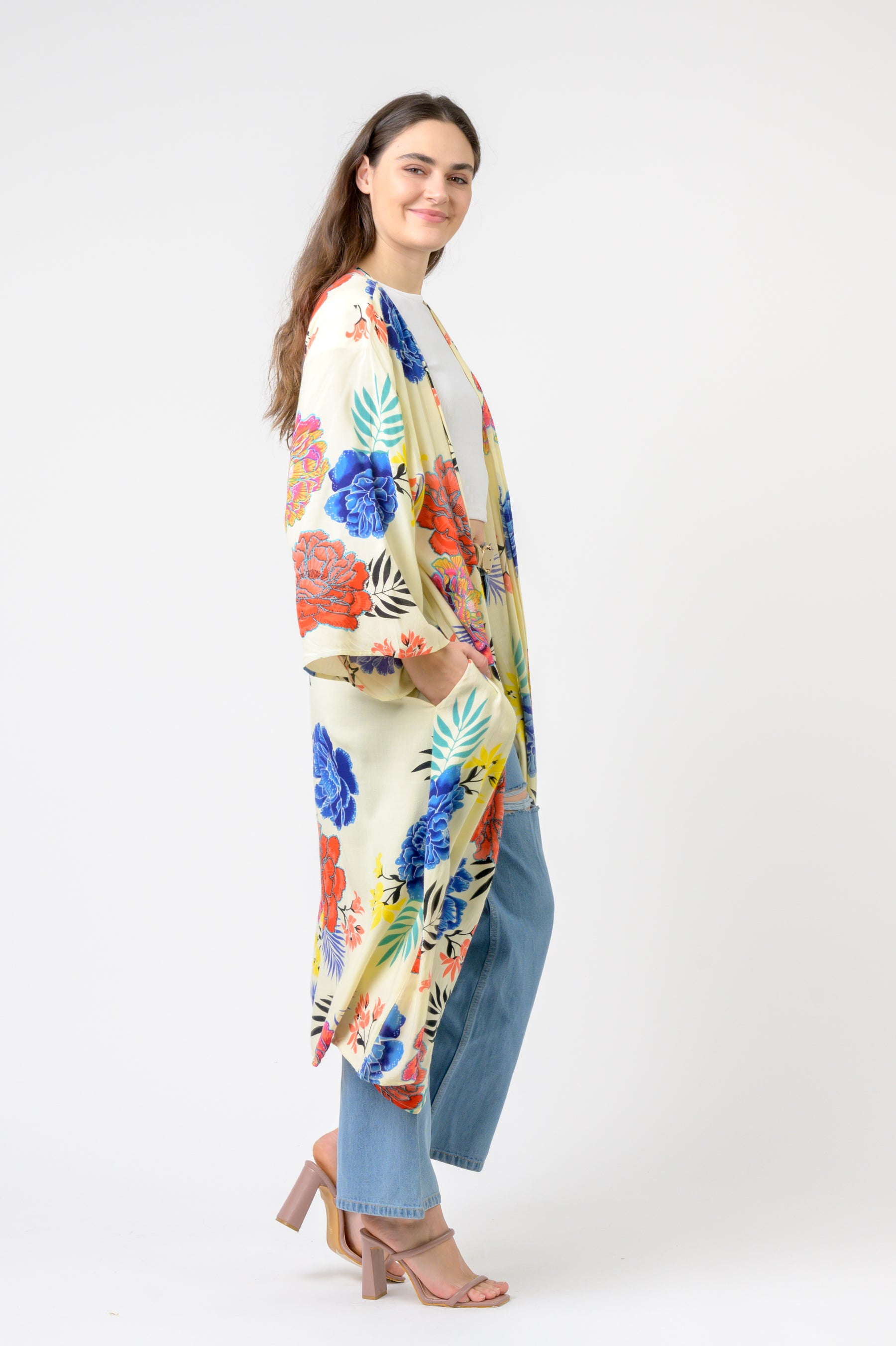 Rhea Kimono Long Roza print