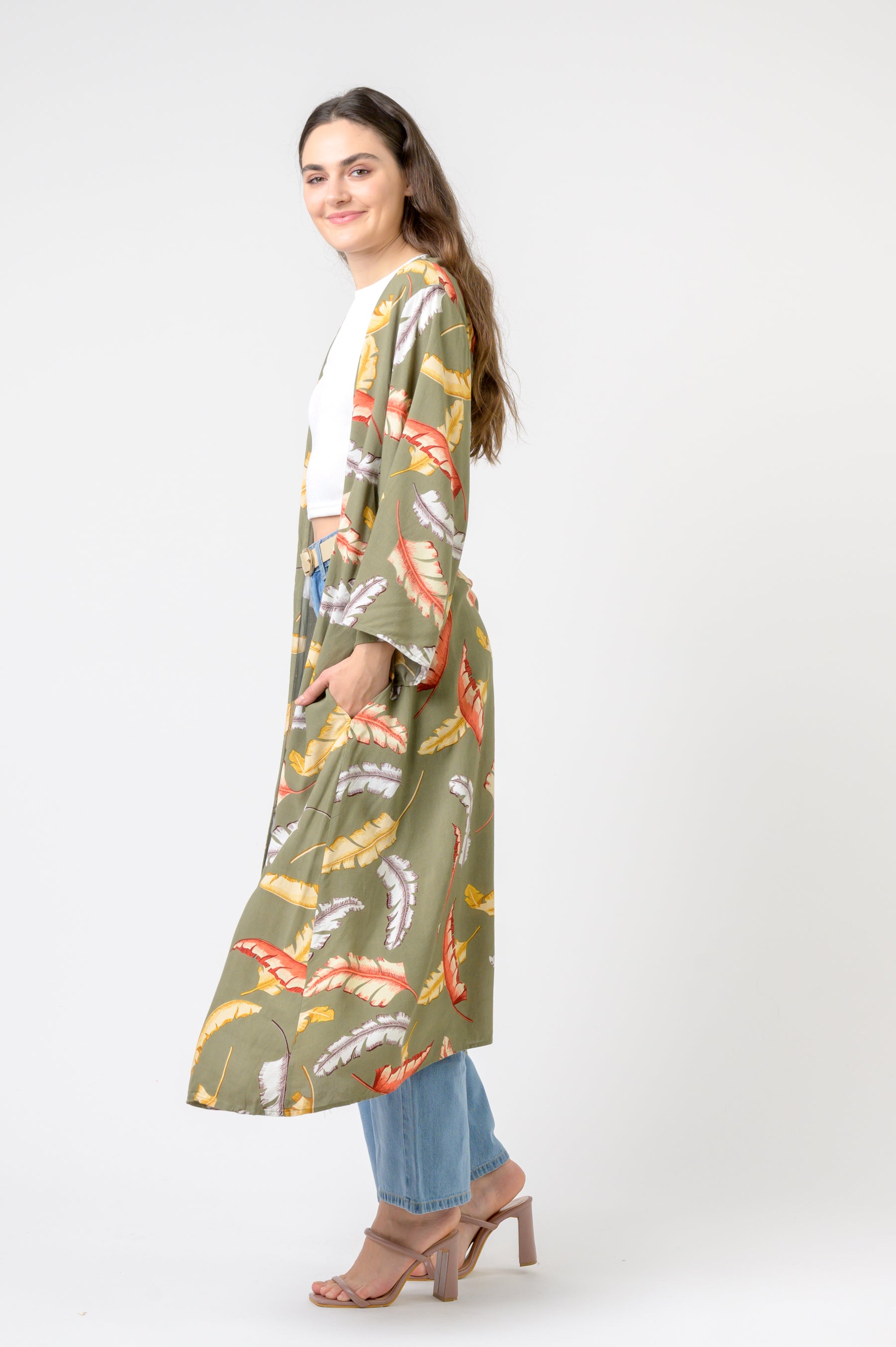 Rhea Kimono Long Tropical Print