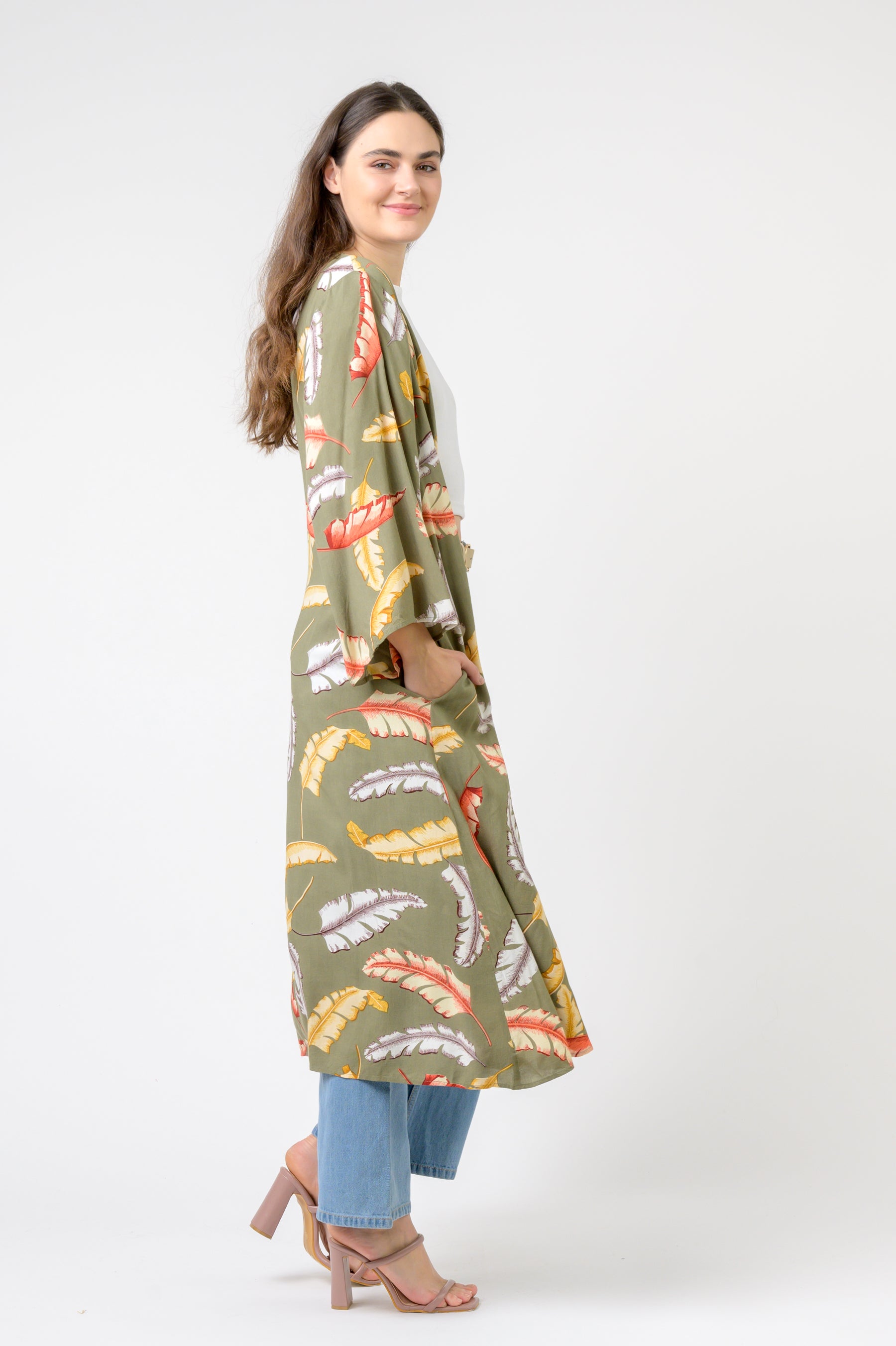 Rhea Kimono Long Tropical Print