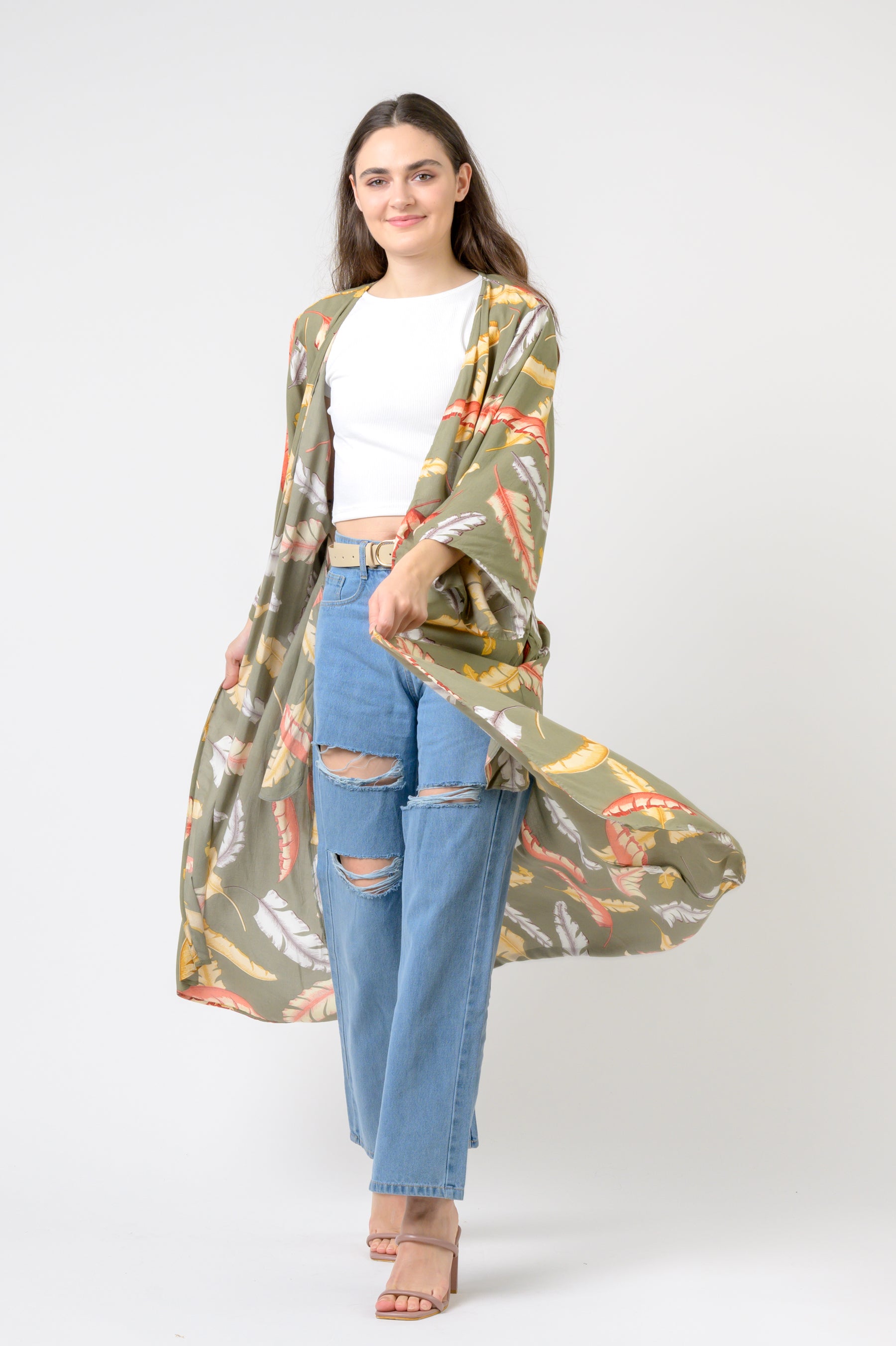 Rhea Kimono Long Tropical Print