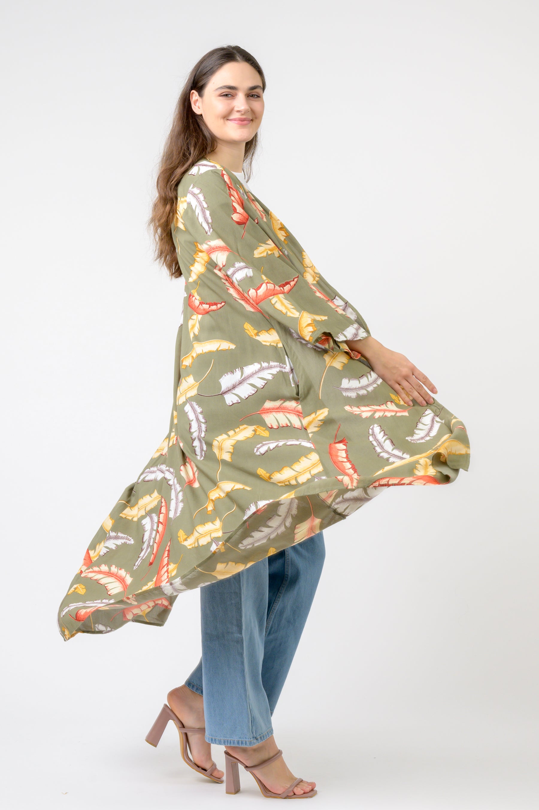 Rhea Kimono Long Tropical Print