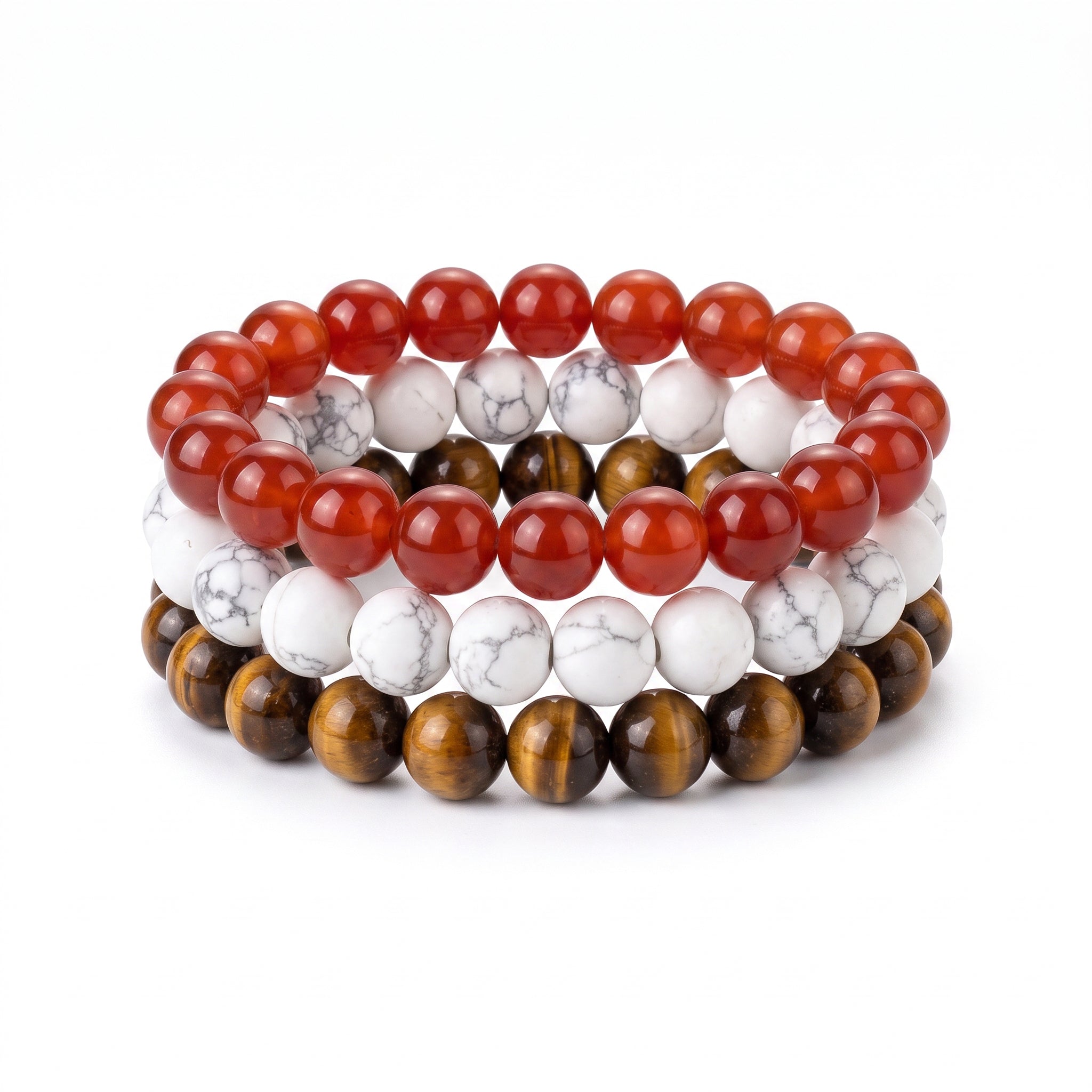 Red White & Gold , Team Spirit Bracelet Stack, Gemstone Bracelet Set - 10mm