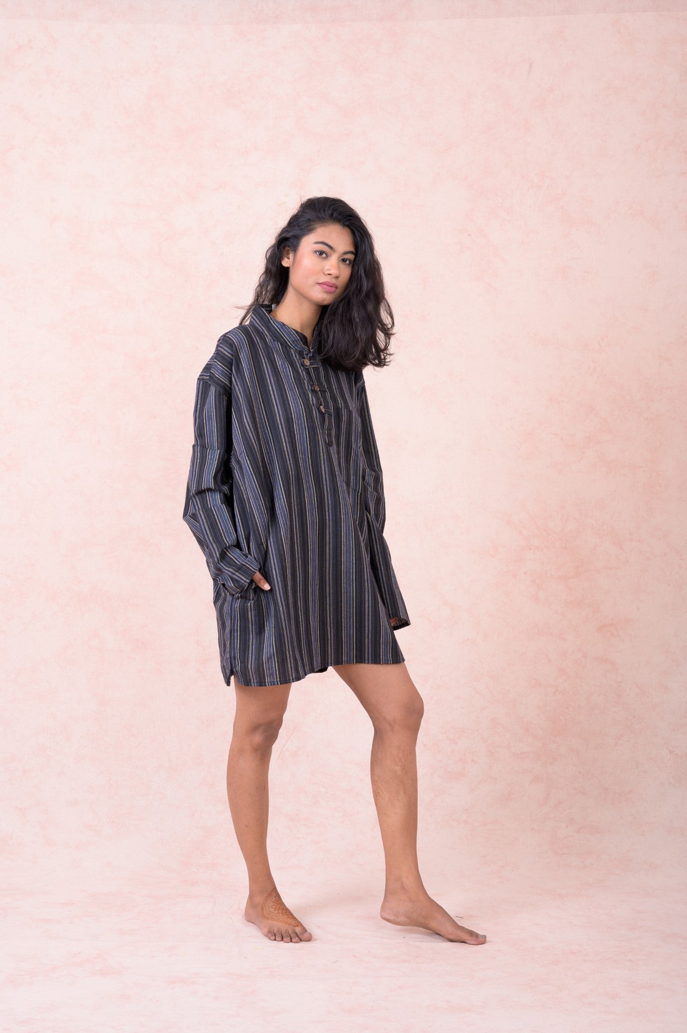 Rhea Striped Pocket Shirt Black / Medium