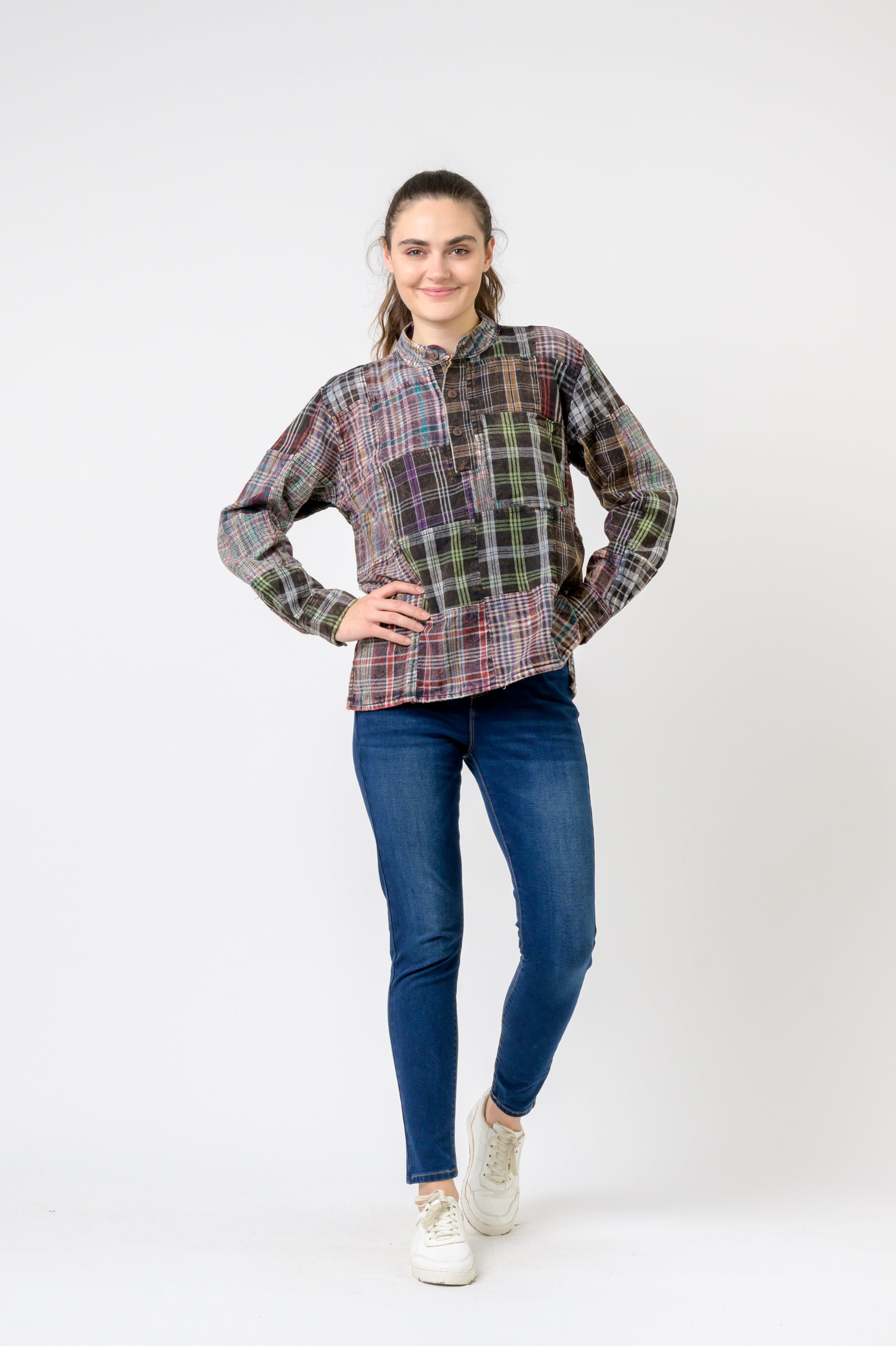 Rhea Patterned Cotton Long Sleeve Top