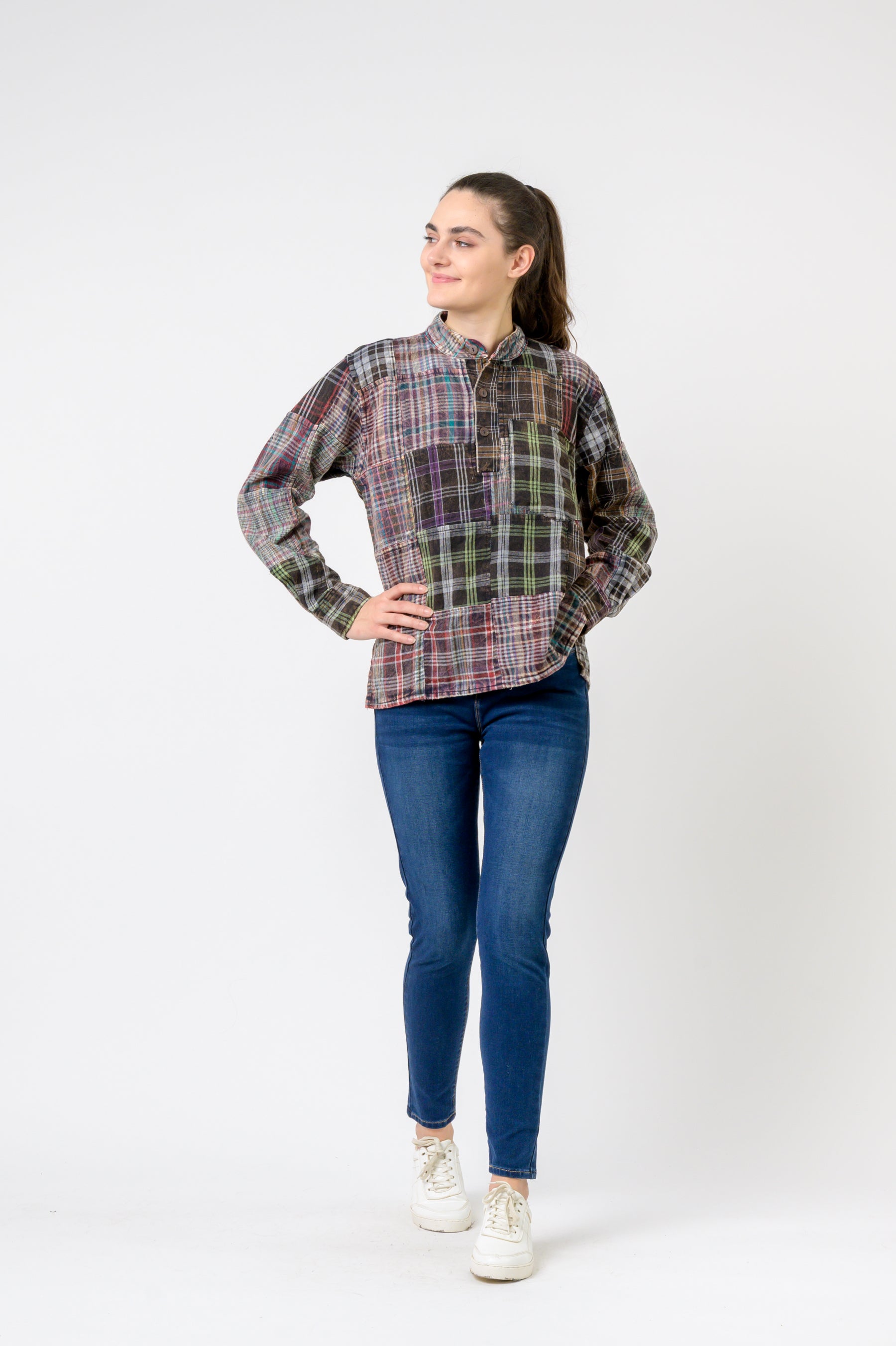 Rhea Patterned Cotton Long Sleeve Top
